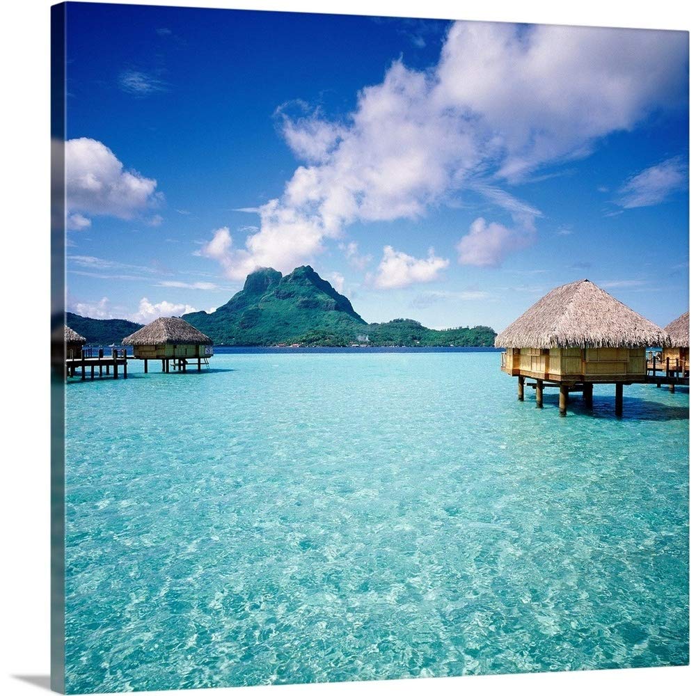 French Polynesia Bora Bora Pearl Beach Canvas Wall Art Print - Tropical Island Photography Artwork for Home & Office Decor