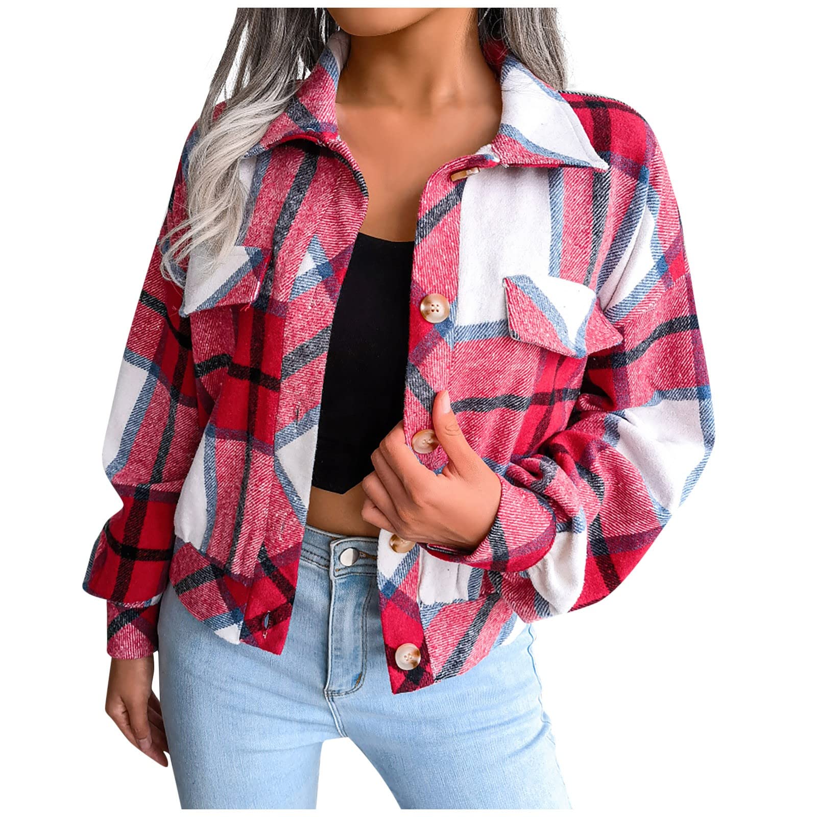 Women's Wool Plaid Cardigan Sweater - Cozy Long Sleeve Lantern Sleeve Coat for Autumn & Winter | Perfect for Office, Casual Outfits and Holiday Gatherings