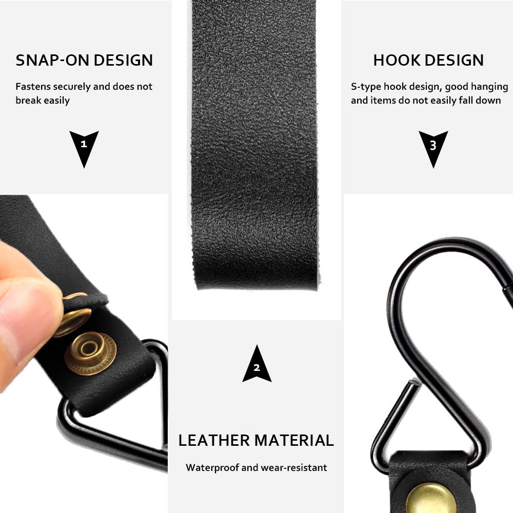 Black Metal S-Hooks 8pcs - Leather Hanging Hooks for Camping, Kitchen & Bathroom