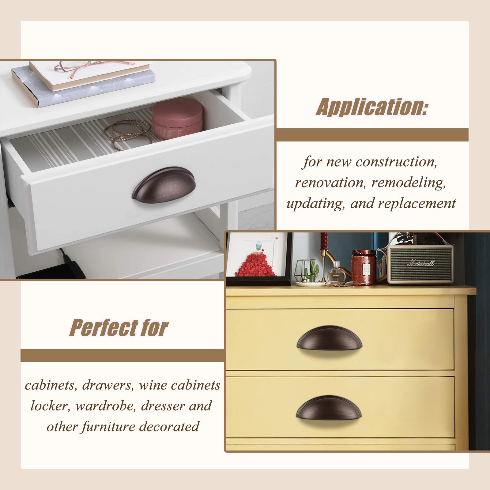 50 Pack 3 Inch Oil Rubbed Bronze Cabinet Cup Pulls - Kitchen & Dresser Drawer Handles for Cabinets, Cupboards & Bedroom Furniture (Easy Installation, Durable Hardware) - Perfect for Kitchen Remodel, Bathroom Vanity & Furniture Upgrade