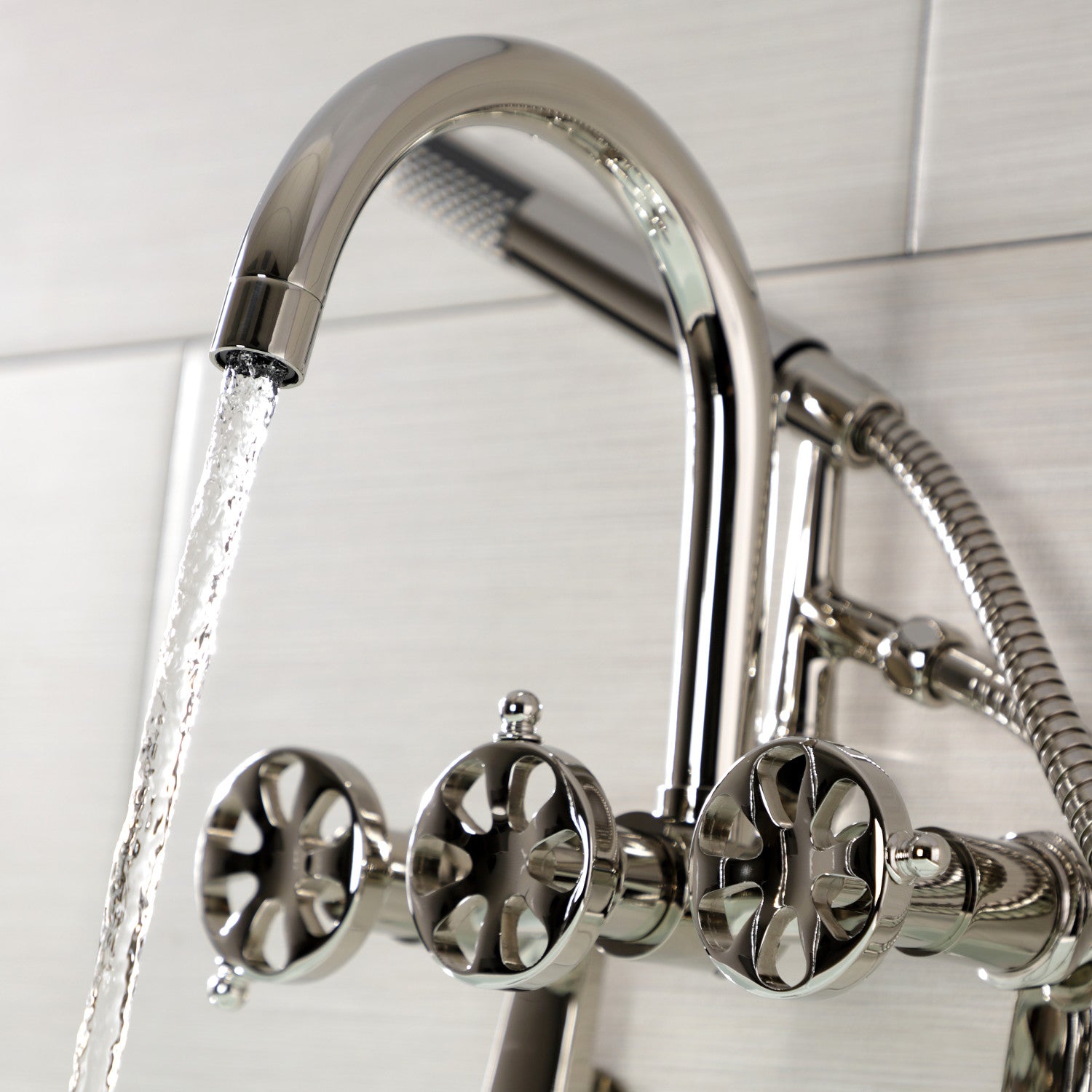 Belknap AE8156RX 3-Handle 2-Hole Wall Mount Clawfoot Bathtub Faucet with Hand Shower in Polished Nickel - Vintage Style Tub Fixture for Bathroom Renovation & Luxury Spa Experience