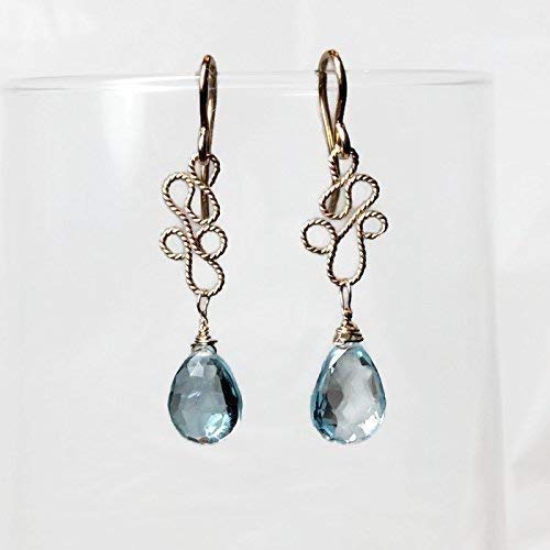 Genuine Blue Topaz Teardrop Gemstone Earrings - 14K Gold Filled - Handmade Fine Jewelry Gifts - 1.75 Inch - Perfect for Weddings, Anniversaries & Special Occasions