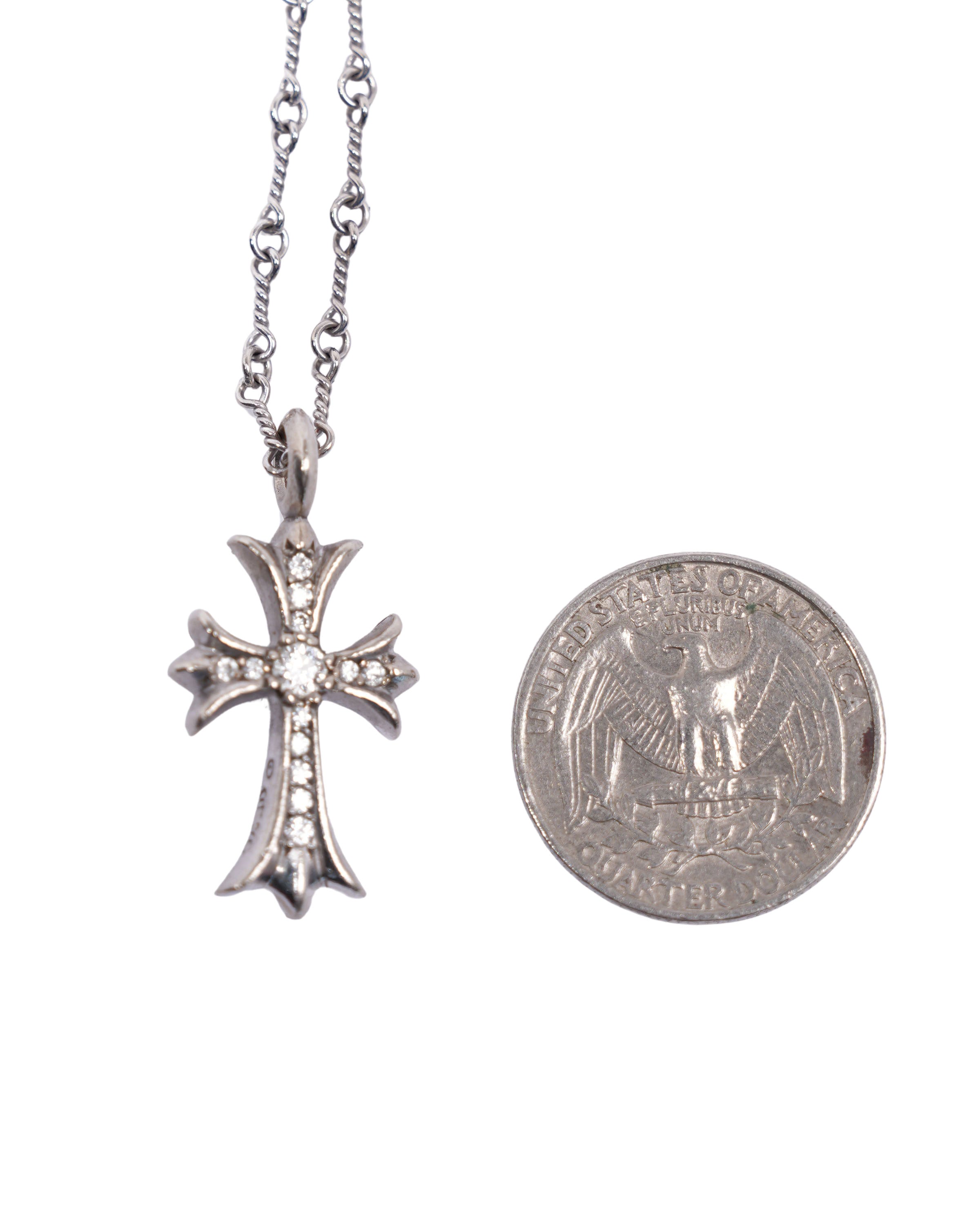 18K White Gold Diamond Cross Pendant Necklace with Twist Chain - Elegant Religious Jewelry Gift for Women, Perfect for Church, Weddings & Special Occasions