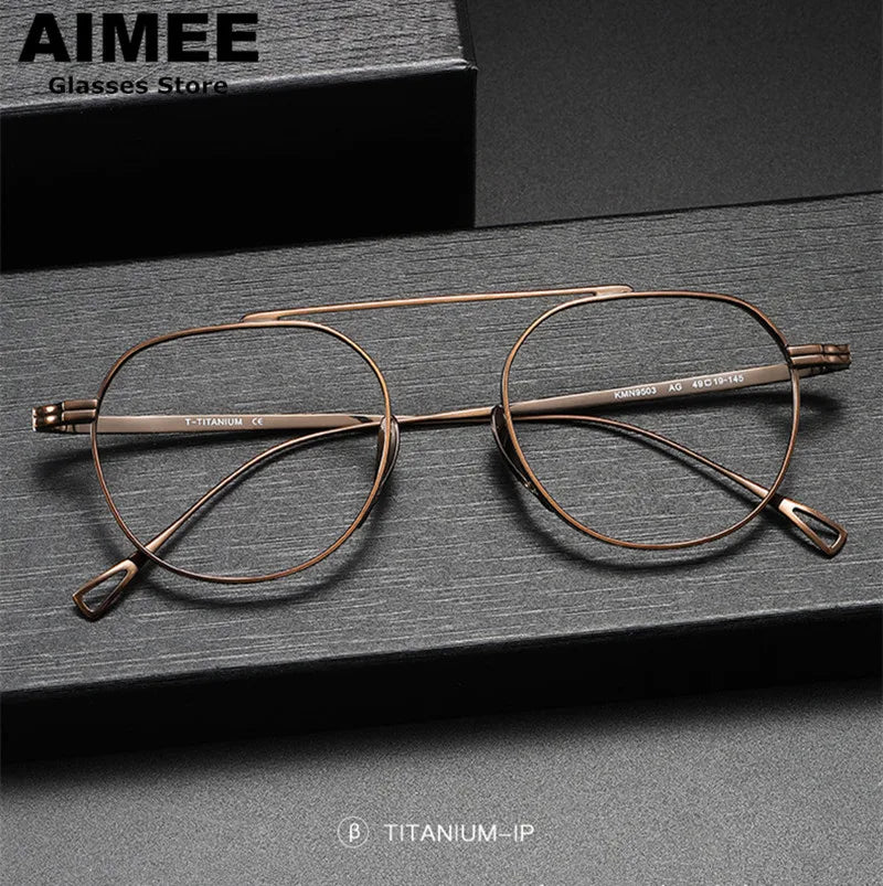 Aimee Unisex Full Rim Oval Browline Titanium Eyeglasses Frame 9503 - Lightweight & Durable for Work, Reading & Fashion