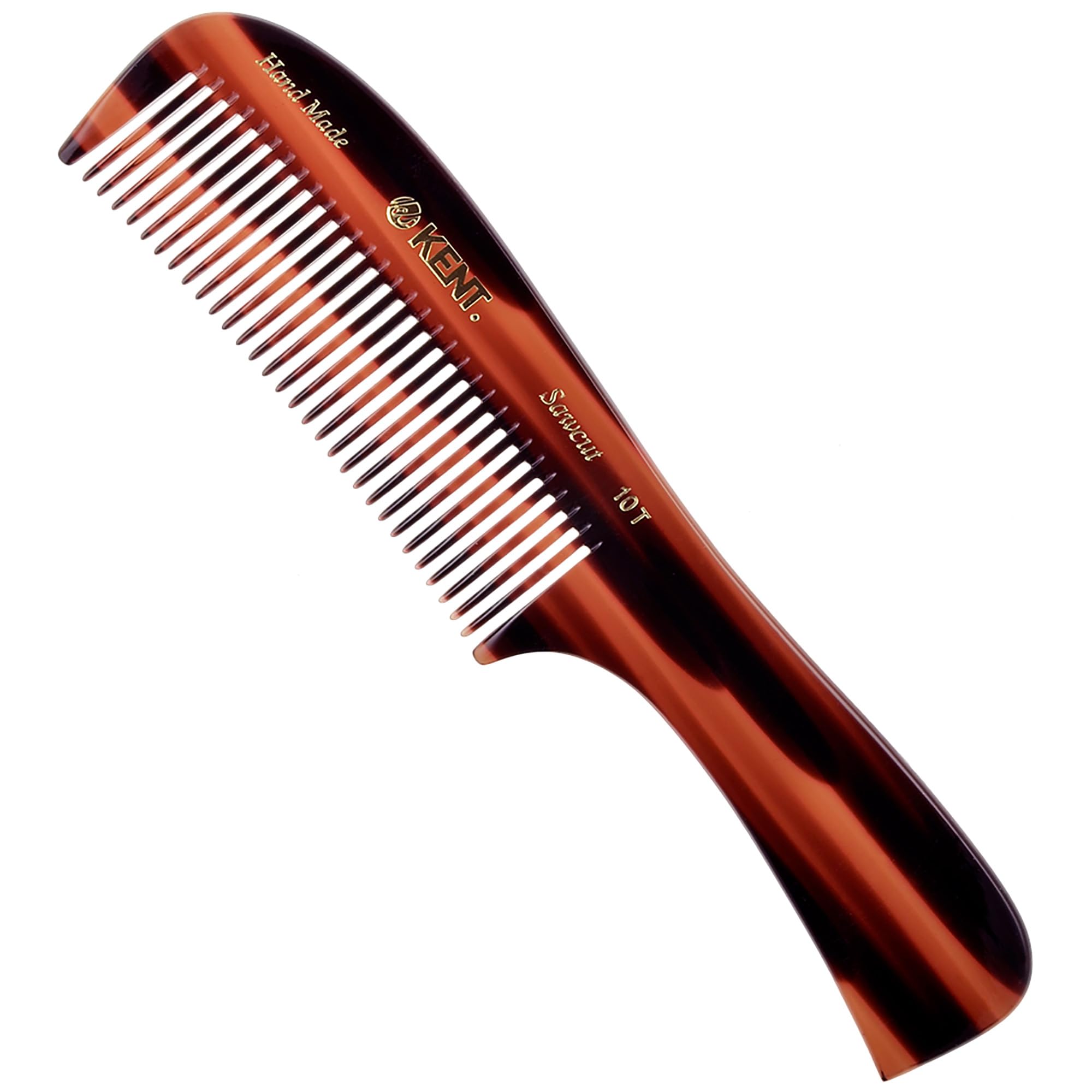 Kent 10T Large Detangler Comb for Curly & Thick Hair - Wide Tooth Handmade Comb for Wet & Dry Hair - Saw-Cut & Hand Polished - Perfect for Salon, Home & Travel Use