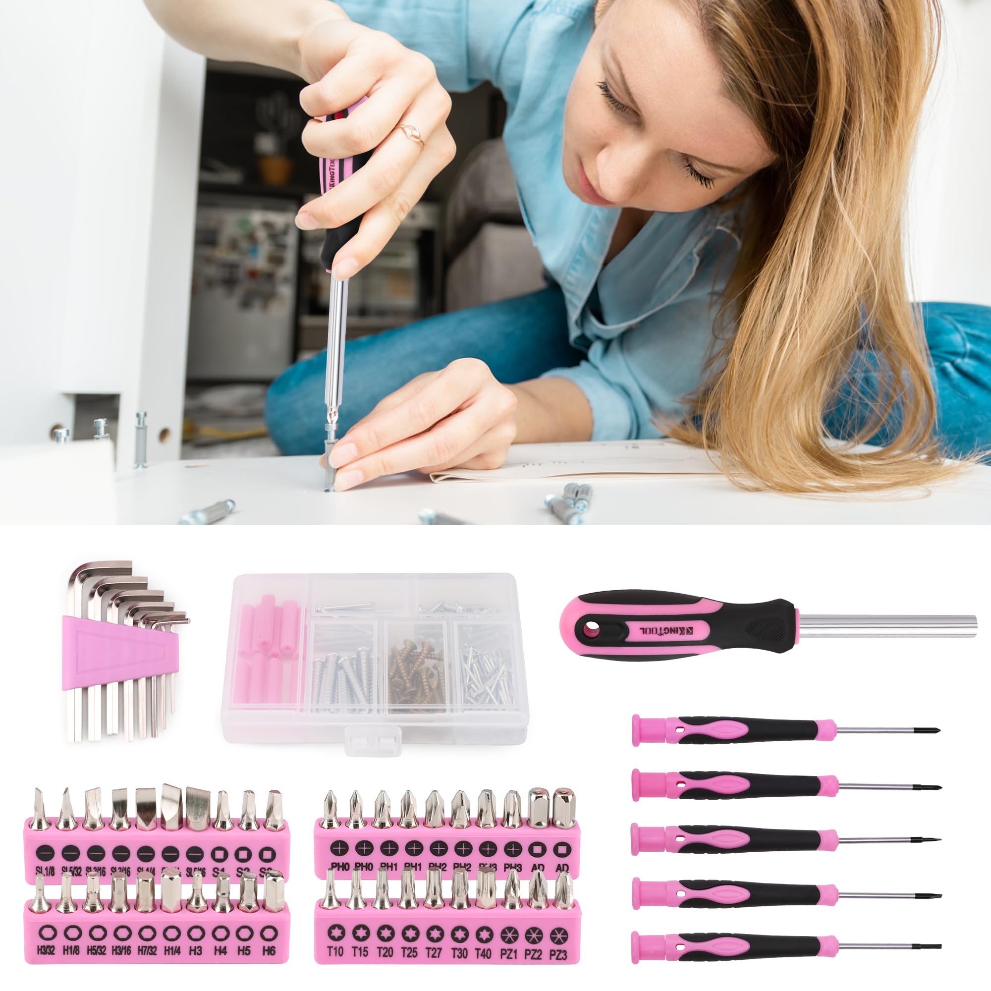 KingTool 275-Piece Pink Tool Set for Women - 12
