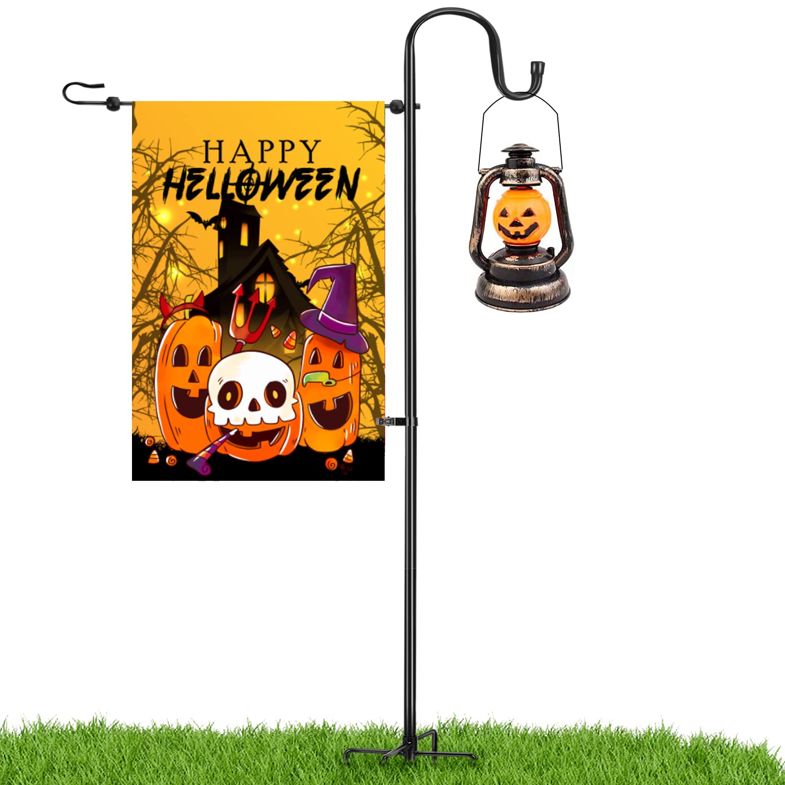 LOPANNY 45IN Heavy Duty Garden Flag Holder Stand with 2 Spring Stoppers & 1 Clip - Sturdy Yard Flag Pole for Small Decorative Flags (Without Solar Lights & Flag) - Perfect for Front Yard, Porch, Lawn, and Garden Decorations