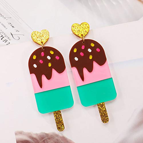 Funny Cartoon Acrylic Donut Dangle Drop Earrings - Cute Food Imitation Popsicle Ice Cream Jewelry for Women & Teen Girls - Colorful Statement Earrings for Parties, Gifts & Everyday Wear