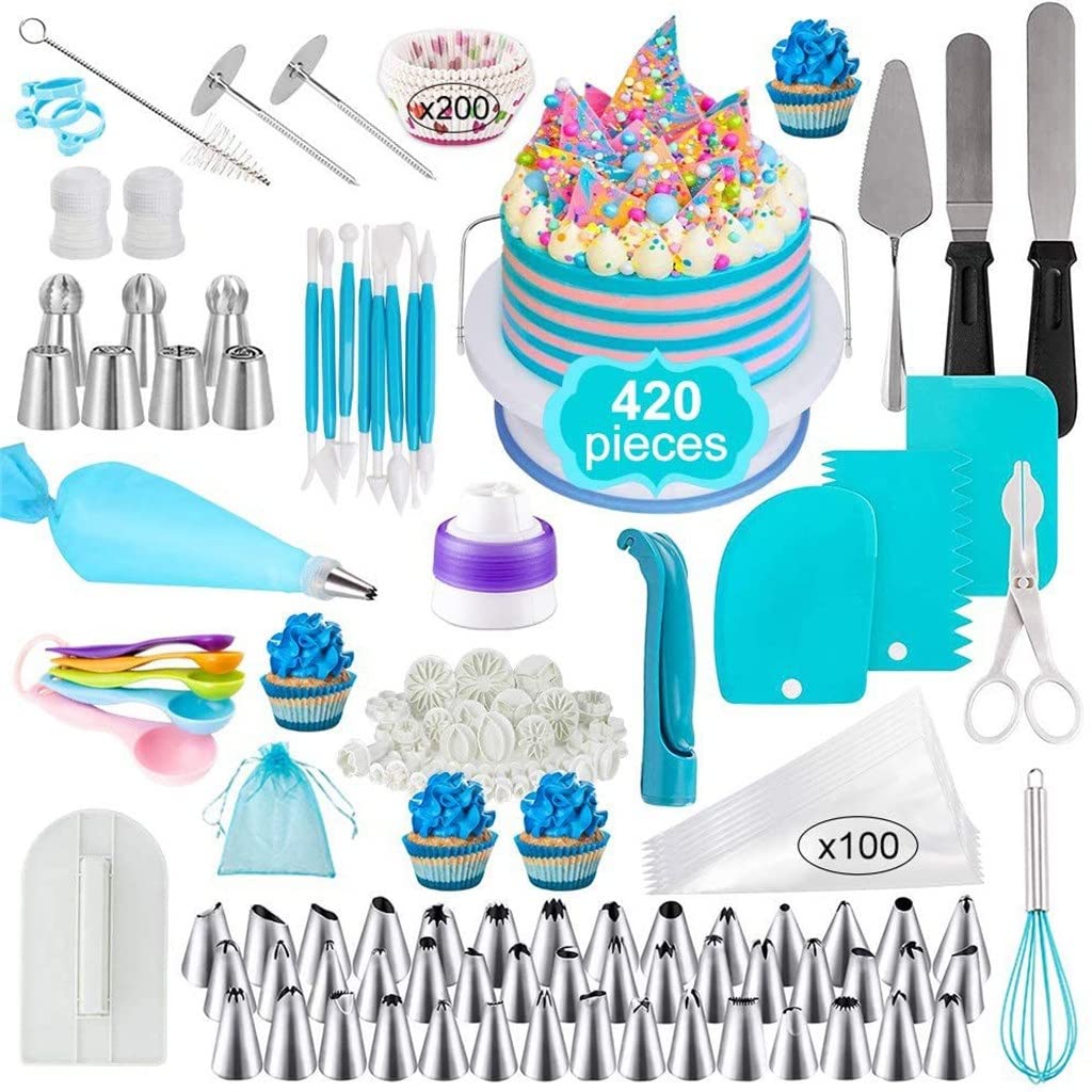 JHHDP 420PCS Professional Cake Decorating Tools Kit - Baking Spatulas, Fondant Piping Bags, Nozzles & Pastry Accessories for Cake Design - Perfect for Home Bakers, Wedding Cakes & Birthday Party Decorations