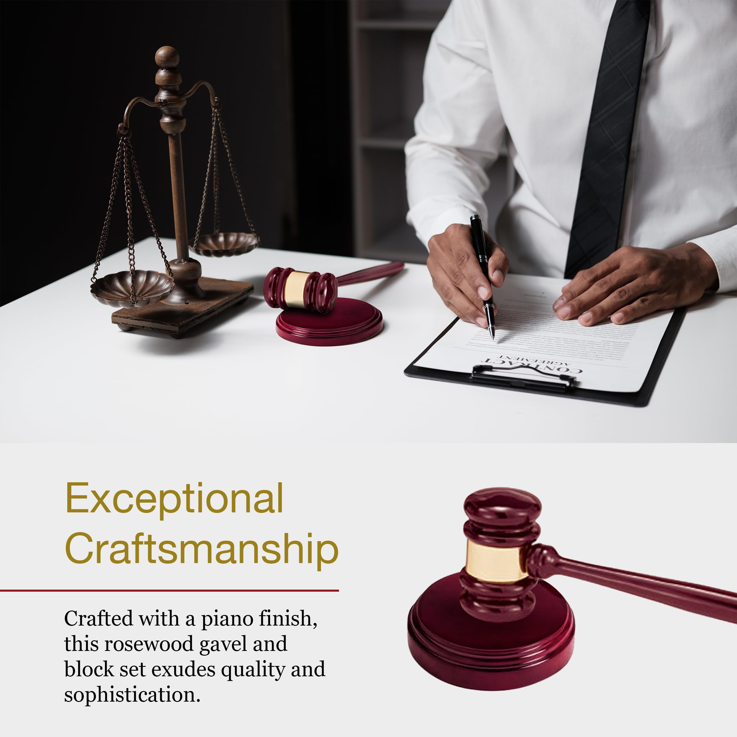 10 Inch High Gloss Rosewood Piano Finished Gavel & Block Set with 9x13 Inch Satin Lined Box - Judge's Mallet for Courtroom, Auctions & Ceremonies - Premium Wooden Gavel Gift for Lawyers & Collectors