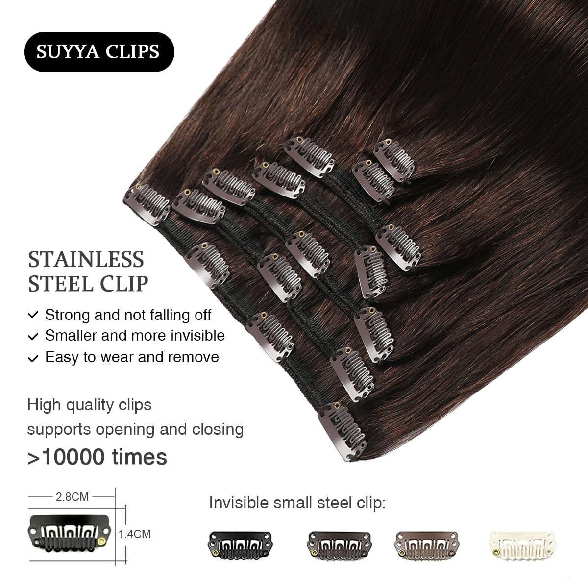 SUYYA Clip in Hair Extensions 7pcs 120g - 100% Real Human Hair, Straight Double Weft, 22 Inches #2 Darkest Brown - Perfect for Volume, Length & Styling for Parties, Weddings & Daily Wear