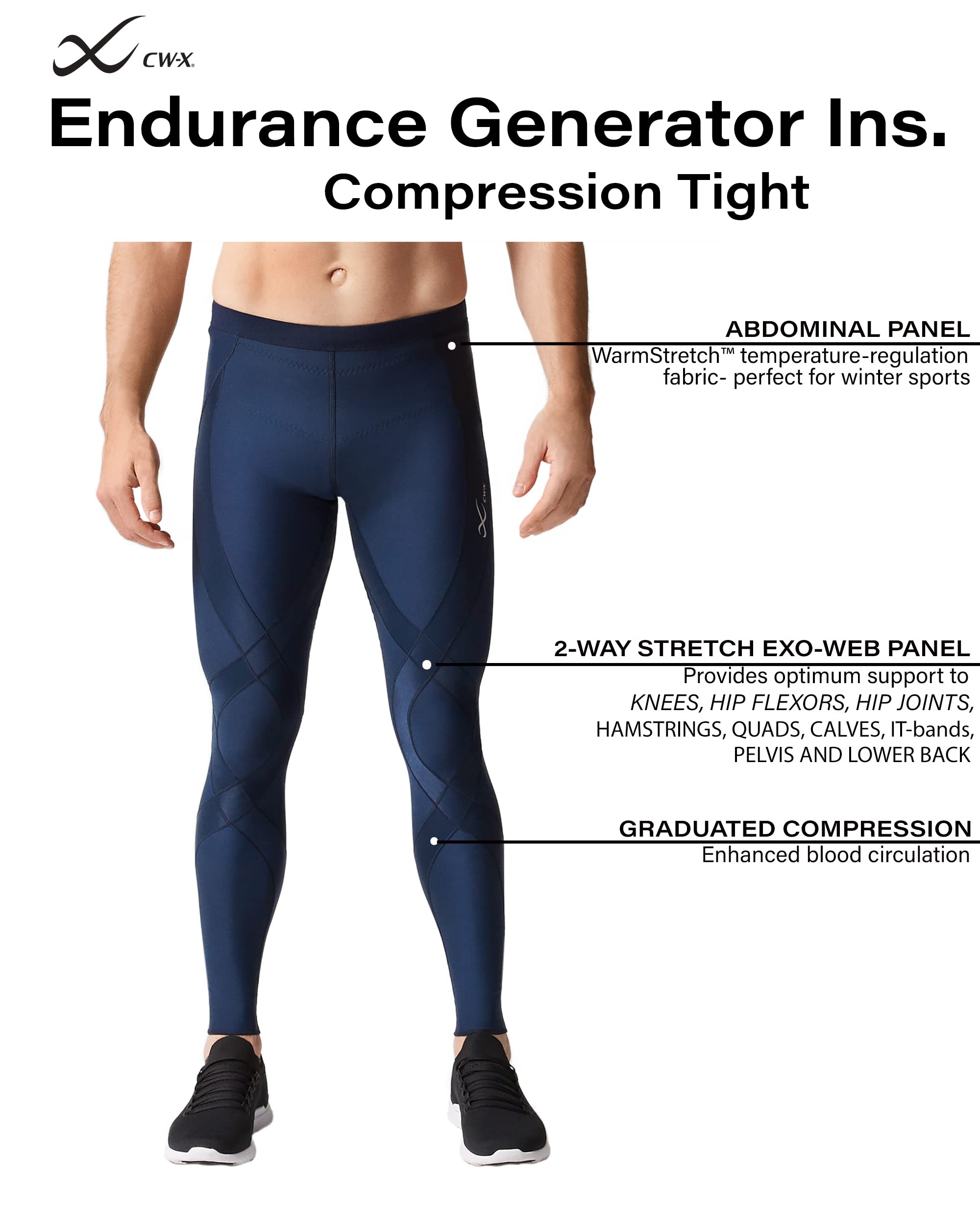 CW-X Men's Endurance Generator Insulator Thermal Compression Tights - Base Layer Pants for Skiing, Snowboarding & Winter Sports | Cold Weather Running, Hiking & Outdoor Activities