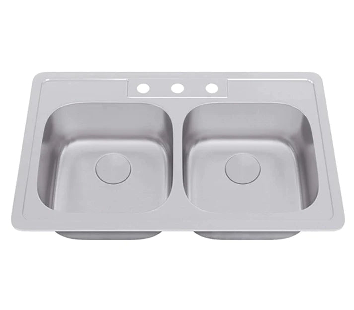 Allora USA TOP 3322 8 D Top Mount Double Bowl Stainless Steel Kitchen Sink - Perfect for Modern Kitchens, Dishwashing & Food Prep