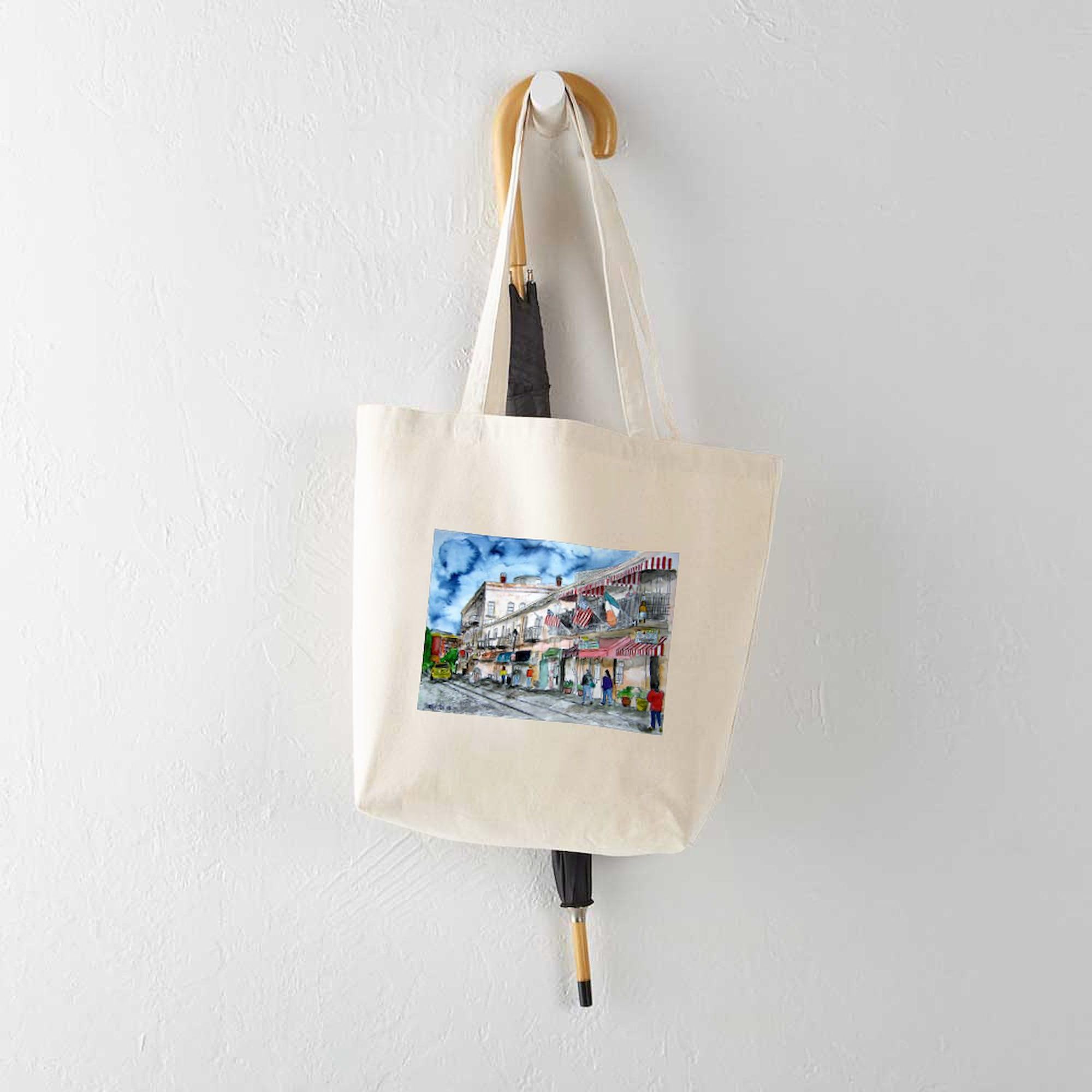 Savannah River Street Painting Tote Bag - Natural Canvas Reusable Shopping Bag for Groceries, Beach & Daily Use | Eco-Friendly Cotton Tote with Unique Art Design