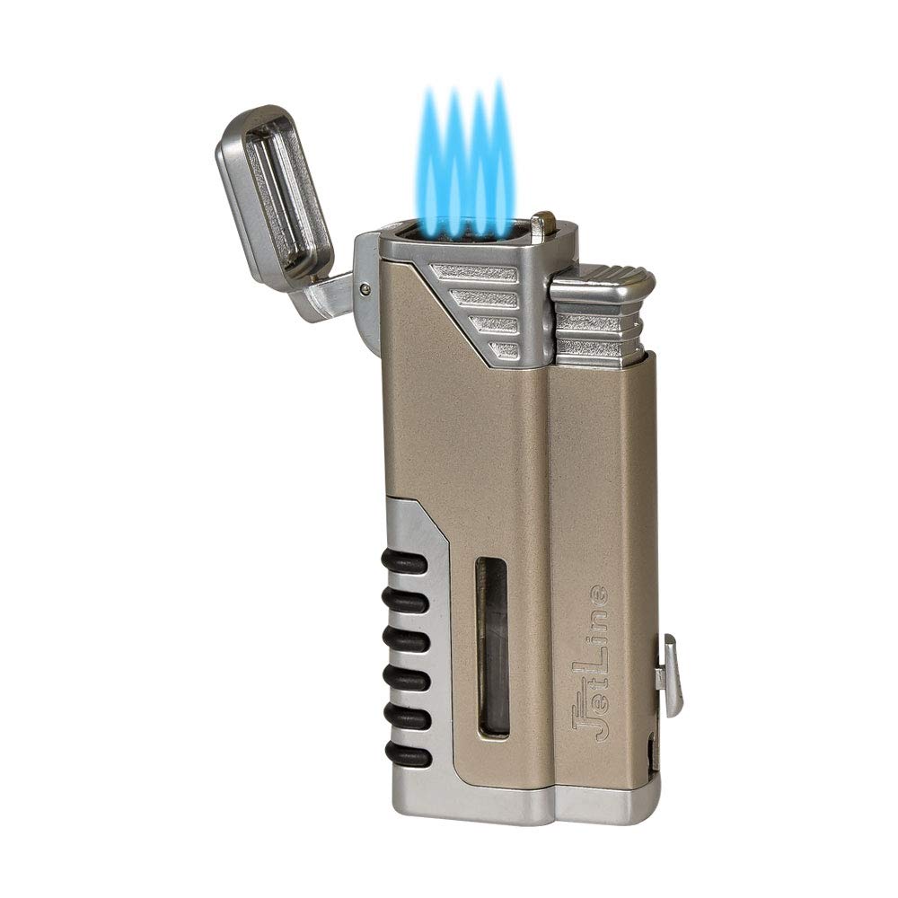 JetLine Gotham Chrome Quad Torch Red Flame Lighter - Premium Butane Lighter for Cigars, Cooking, Camping & Outdoor Use