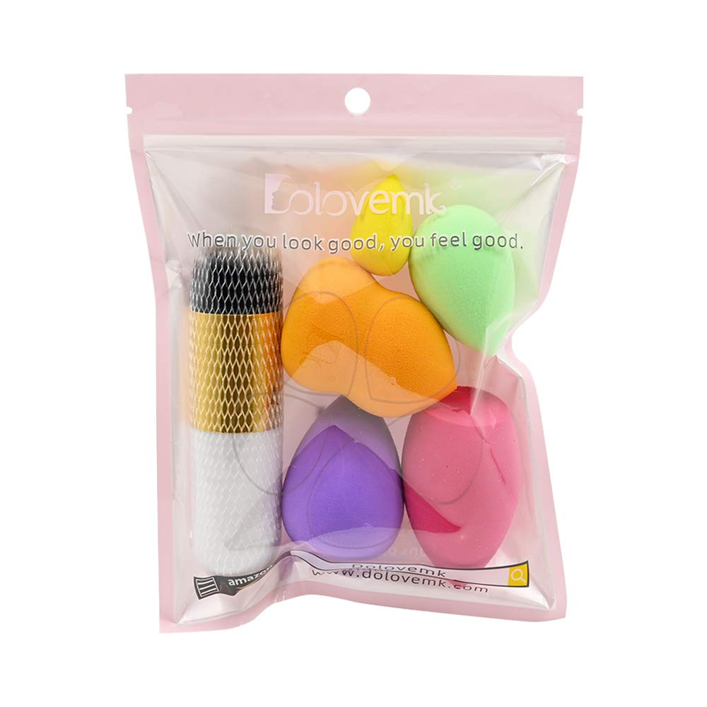DOLOVEMK 5-Piece Makeup Sponge Blender Set with Chubby Foundation Brush (Golden) - Latex-Free Beauty Blenders, Foundation & Powder Applicator Sponges for Flawless Makeup Application | Perfect for Daily Use, Travel & Professional Makeup Kits