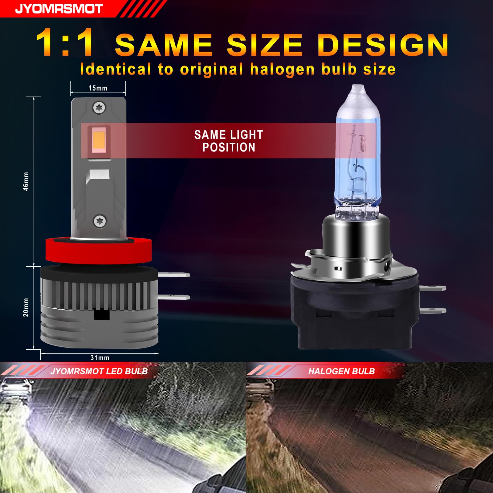 H11B LED Fog Light Bulbs 32000LM 100W 6000K Pure White - 600% Brighter Than Halogen, IP68 Waterproof, 60,000 Hours Lifespan, Plug & Play - Perfect for Off-Roading, Night Driving & Bad Weather (Pack of 2)