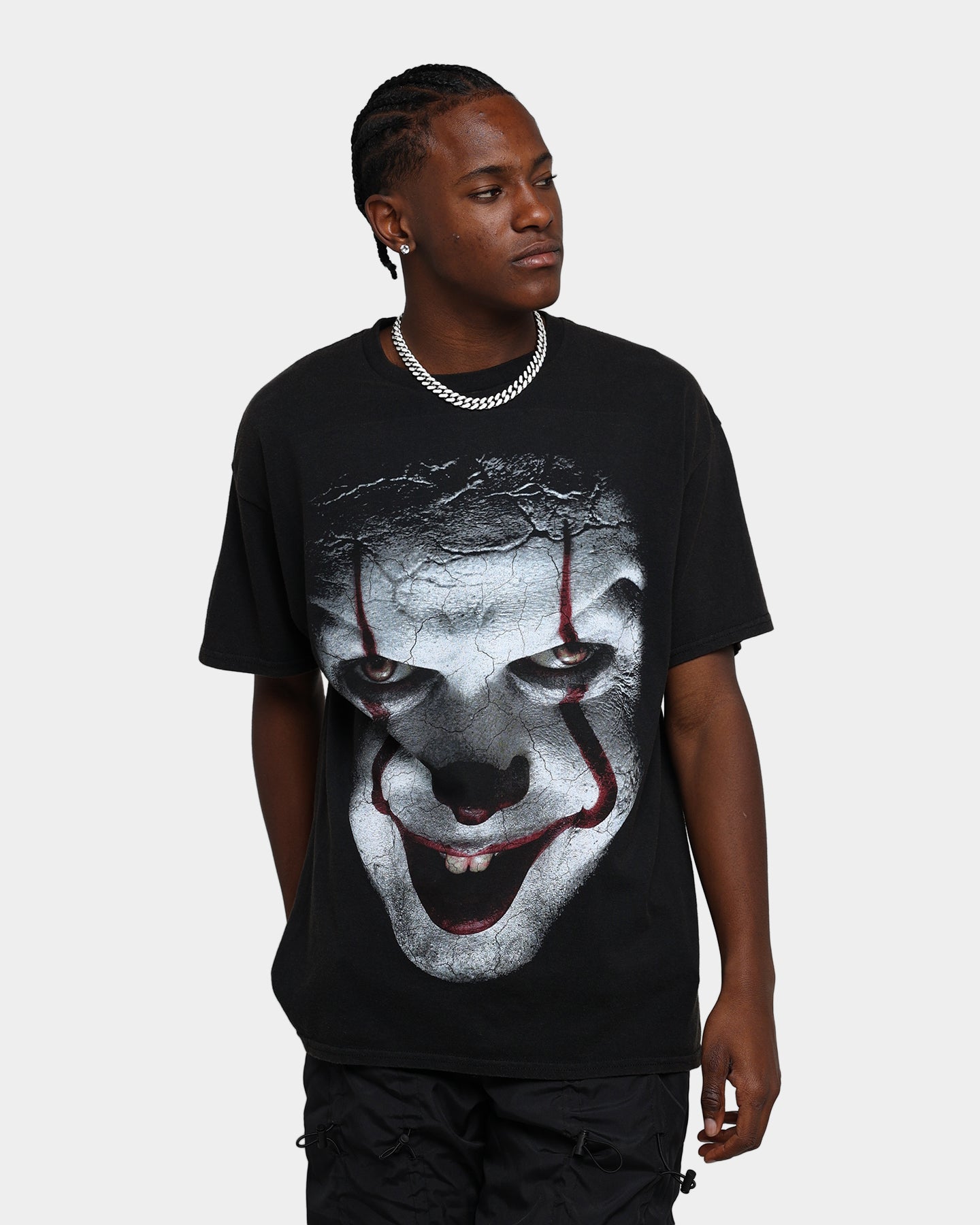 Vintage Pennywise IT Movie T-Shirt - Black Wash Distressed Style | American Thrift Graphic Tee for Horror Fans & Halloween Costumes