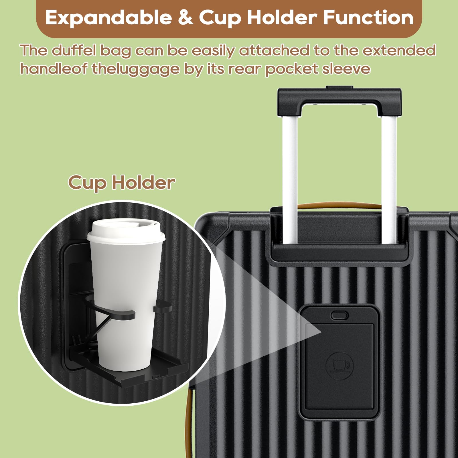 Joyway 20in Expandable Carry On Luggage with USB Charging Port & Cup Holder, Anti-Slip Spinner Wheels, 3-Piece Suitcase Set for Men & Women (Black) - Perfect for Business Travel, Weekend Getaways & Airplane Carry-On