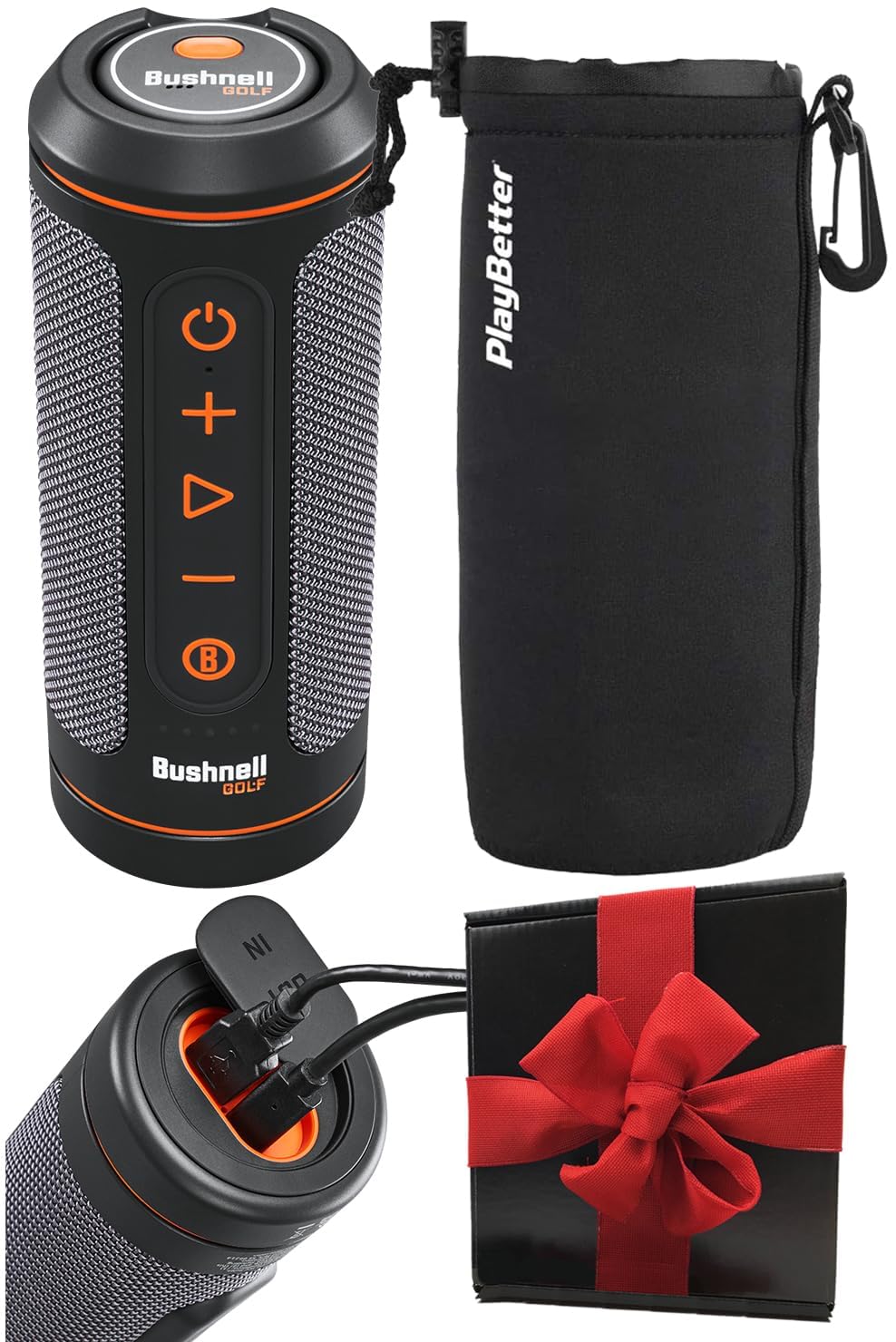 Bushnell Wingman 2 Golf GPS Speaker with BITE Magnetic Mount & Battery Indicator - Portable Bluetooth Speaker for Golfers - Includes Protective Pouch & Gift Box - Ideal for Golf Courses, Driving Range, and Outdoor Activities (Red Bow)