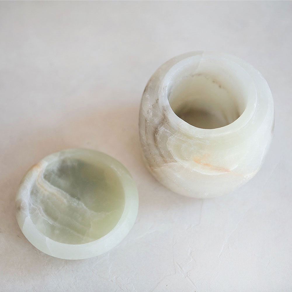 Hand Carved Green Alabaster Canister - Elegant Home Decor for Kitchen, Bathroom & Living Room Storage | Perfect for Spices, Cotton Balls & Decorative Display
