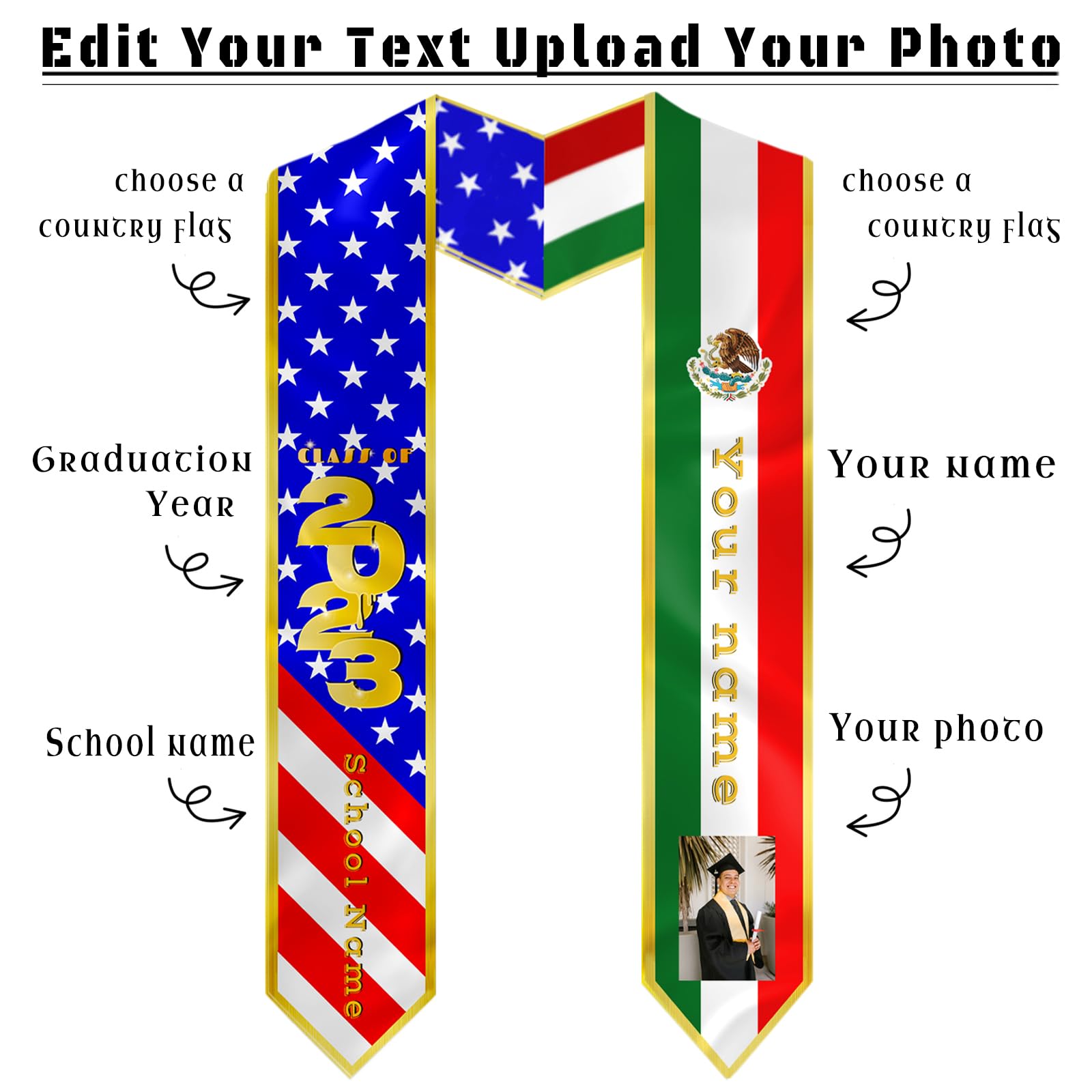 Custom Graduation Stole for Class of 2023 - Personalized Graduation Sash with Name & Year - Perfect for High School & College Commencement Ceremonies, Graduation Photos & Keepsakes