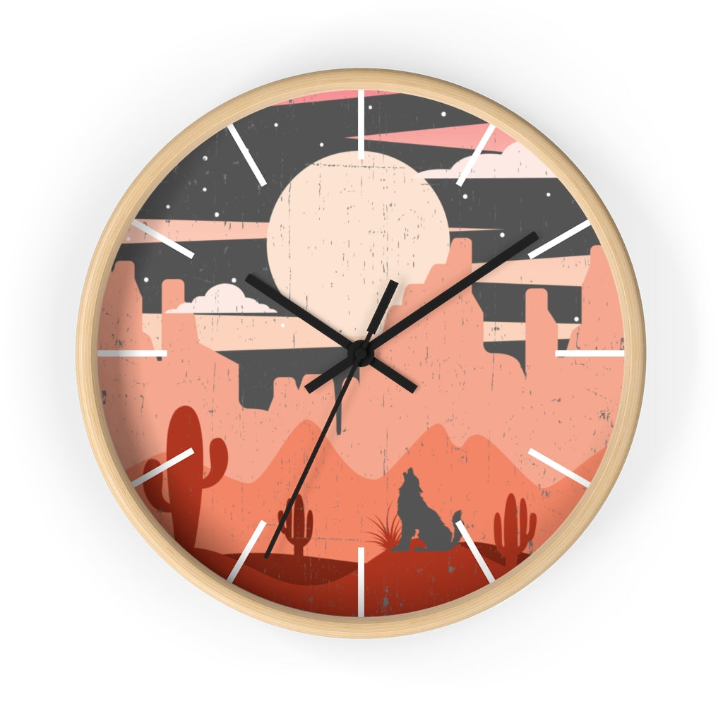 Pastel Howling Wolf Desert Wall Clock - Unique Southwestern Decor for Living Room, Bedroom, or Office - Perfect for Home & Cabin Decor