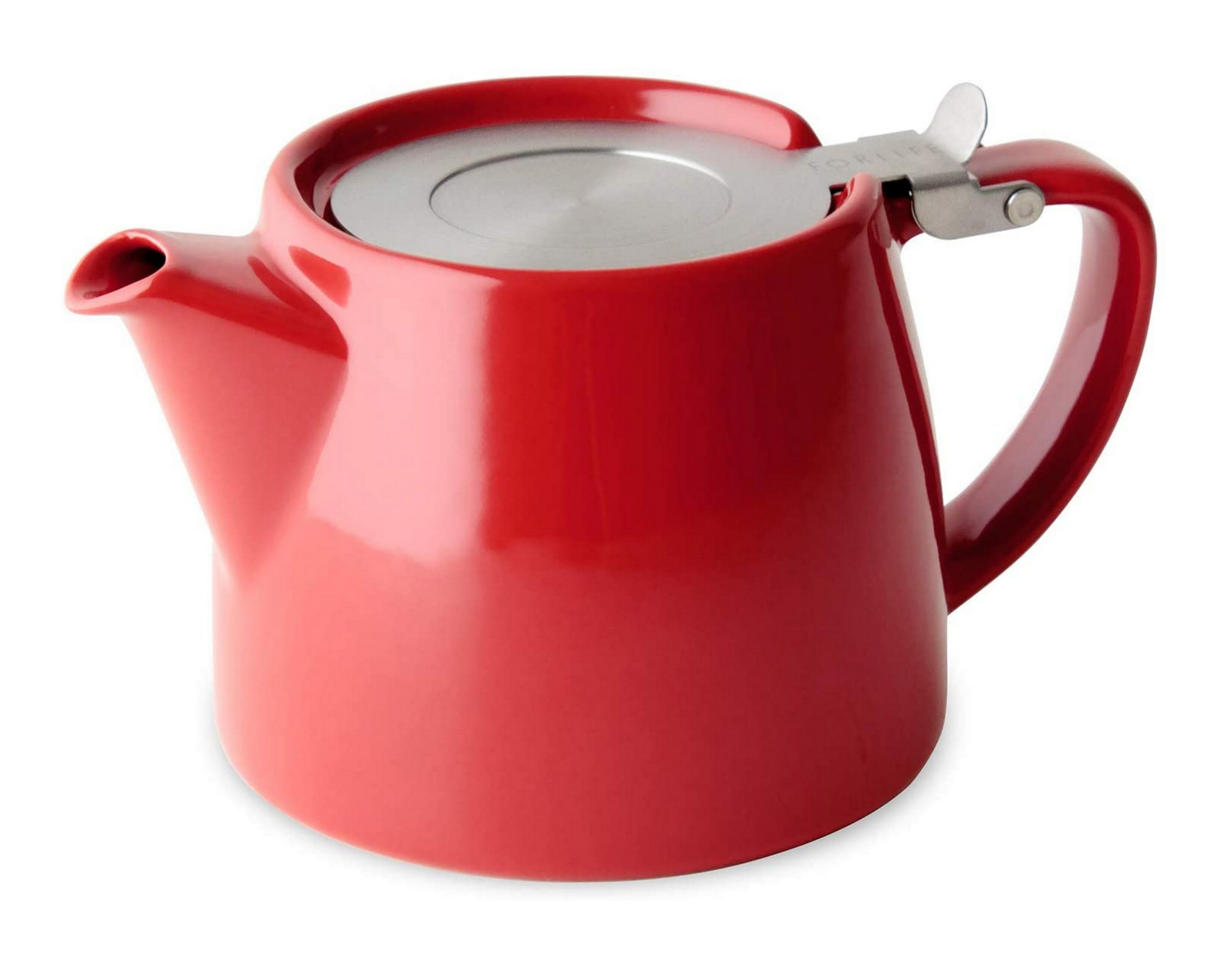 FORLIFE Stump Teapot with SLS Lid and Infuser - 18oz Ceramic Teapot for Loose Leaf Tea - Perfect for Home, Office & Tea Parties - Red