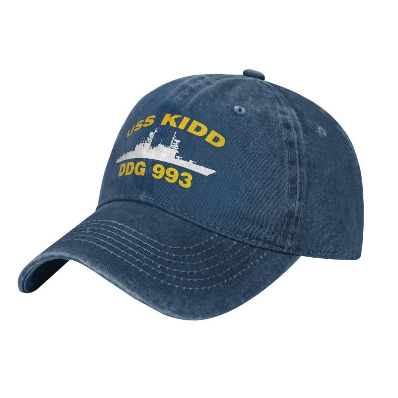 USS KIDD DDG 993 Vintage Denim Baseball Cap - American Flag & Cowboy Style Adjustable Unisex Hat for Military Enthusiasts, Perfect for Patriotic Events, Outdoor Activities and Casual Wear