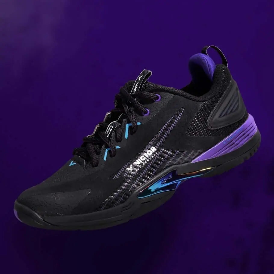 Victor x LZJ A970ACE C Badminton Racket (Black/Purple) - Professional Carbon Fiber Shuttlecock Racket for Competitive Play & Training
