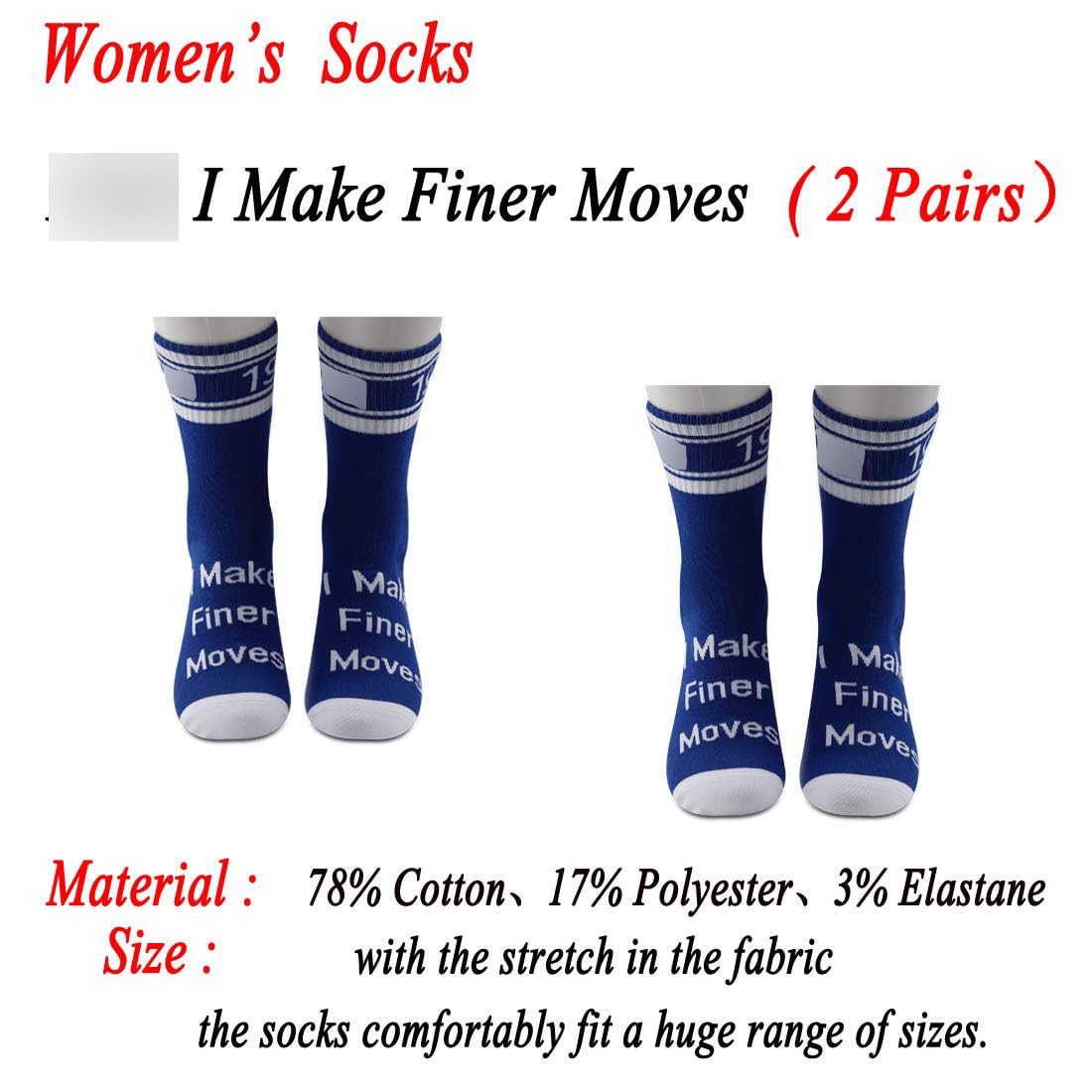 JXGZSO 2 Pairs Sorority Socks - Blue 'I Make Finer Moves' Greek Letter Socks | Perfect Sorority Sister Gift for College, Sisterhood Events & Matching Outfits