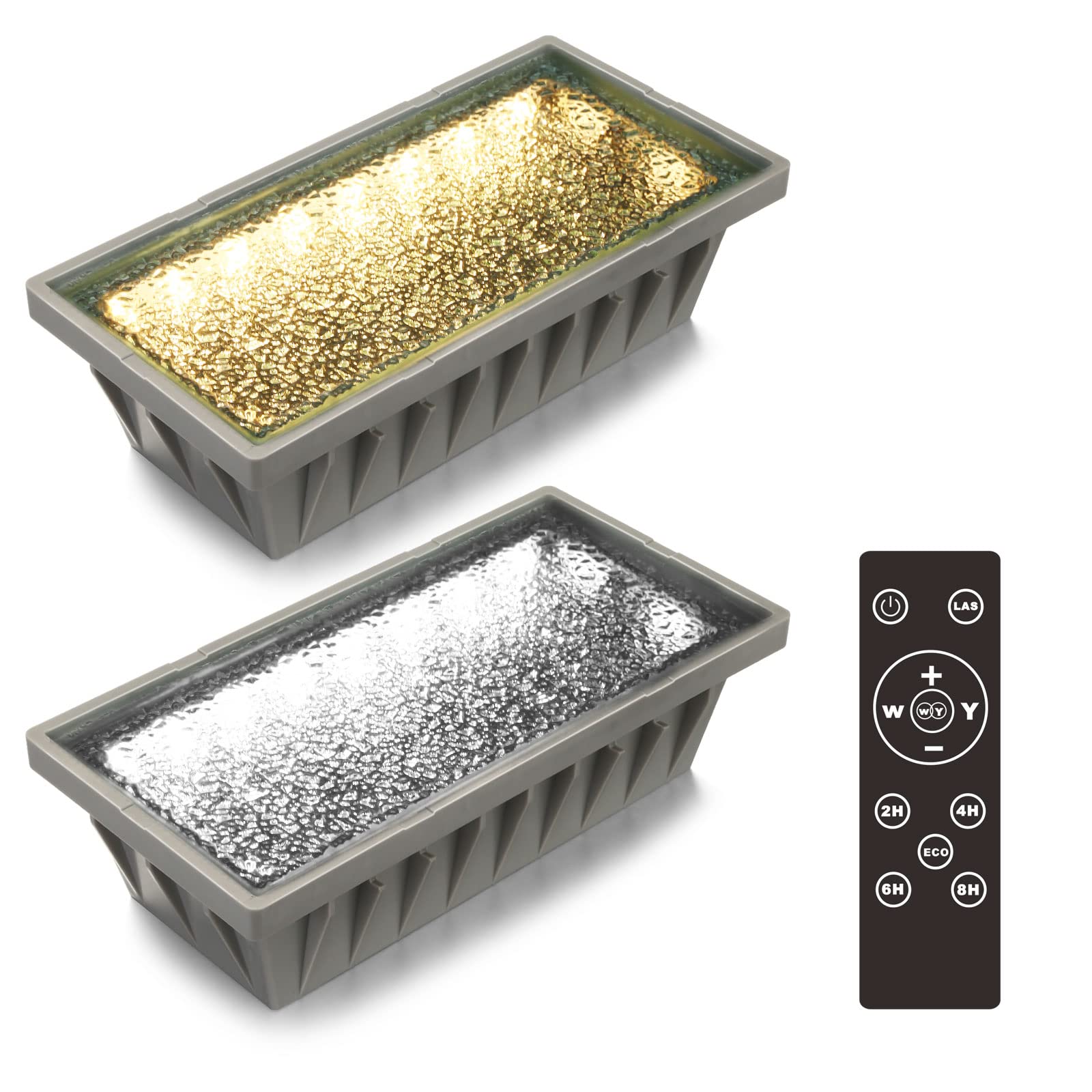 Tecomlight Solar Brick Paver Lights 8x4 Inch - Outdoor LED Pathway & Landscape Lighting - IP67 Waterproof for Walkway, Driveway, Patio, Pool Deck - Remote Control & Tunable White - Pack of 2 - Perfect for Garden, Yard, and Outdoor Decor
