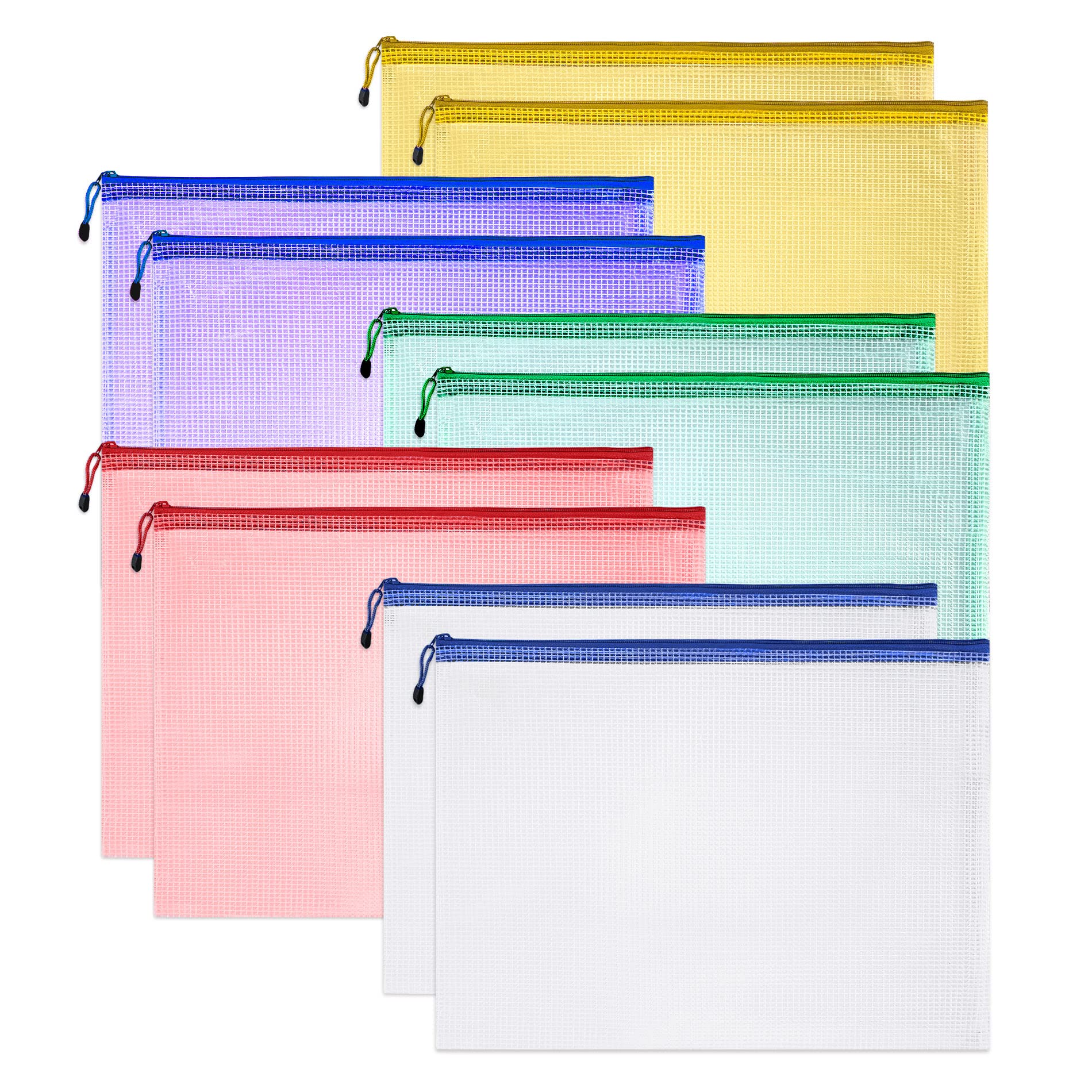 Rivama 10 Pack Mesh Zipper Pouch - Waterproof A4 & Letter Size Document Folders with Zipper - File Storage Bags for School, Office, Travel, Home Organization & Document Protection