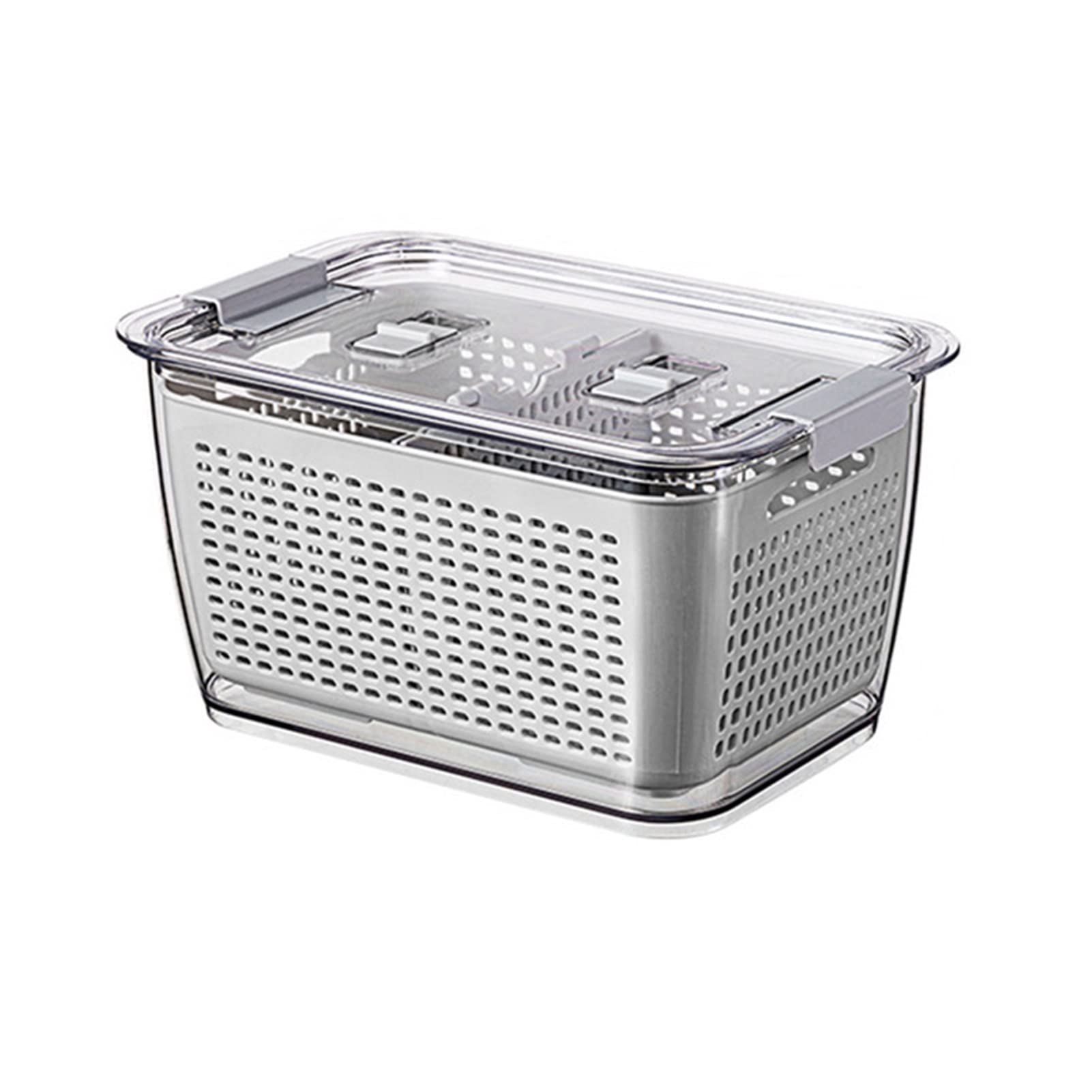 LANGEN Refrigerator Storage Containers with Lid - Large 28.5x18.5x15cm Gray Fridge Organizer for Fresh Vegetables, Fruits, and Food | Kitchen Drain Basket for Better Food Preservation & Organization