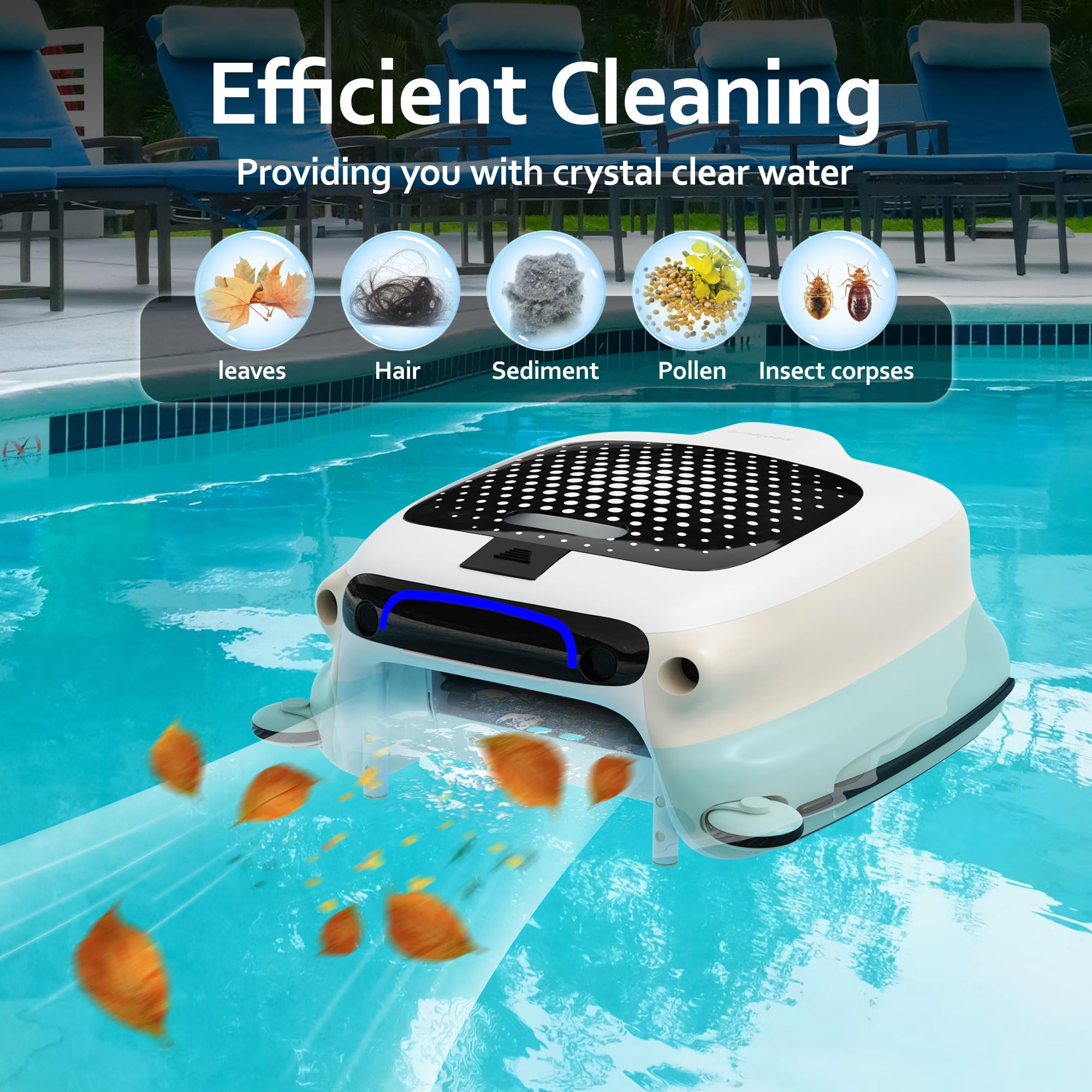 POOLPURE Automatic Pool Skimmer Robot - 10 Hour Runtime, Large Battery Powered (No Solar Panel Needed), Manual Remote Control for Efficient Surface Cleaning | Perfect for Inground & Above Ground Pools, Backyard Maintenance