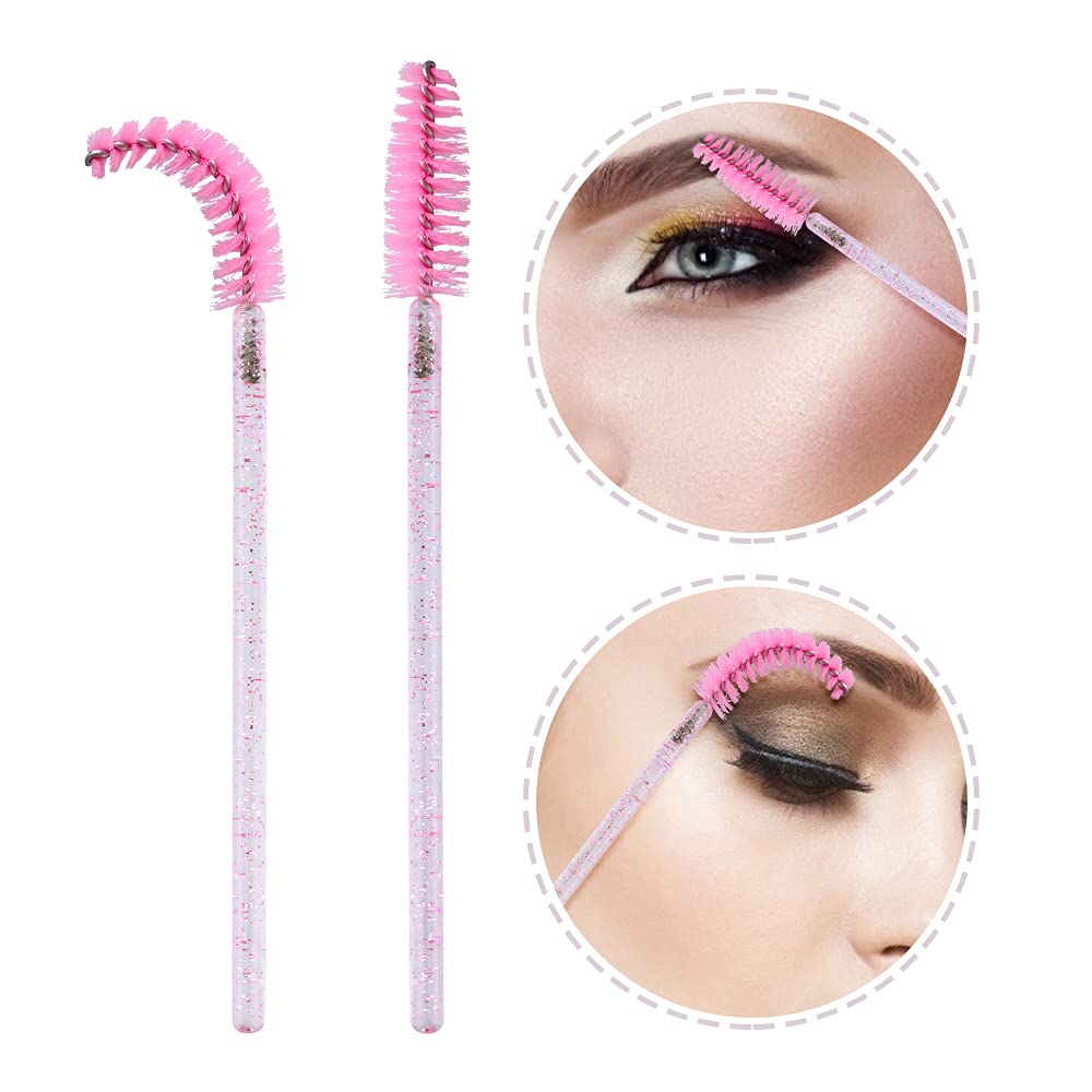 50Pcs Disposable Eyelash Wands - Pink Crystal Mascara Spoolies for Lash Extensions & Eyebrow Separation | Perfect for Professional Salon Use, DIY Makeup, and Home Beauty Care