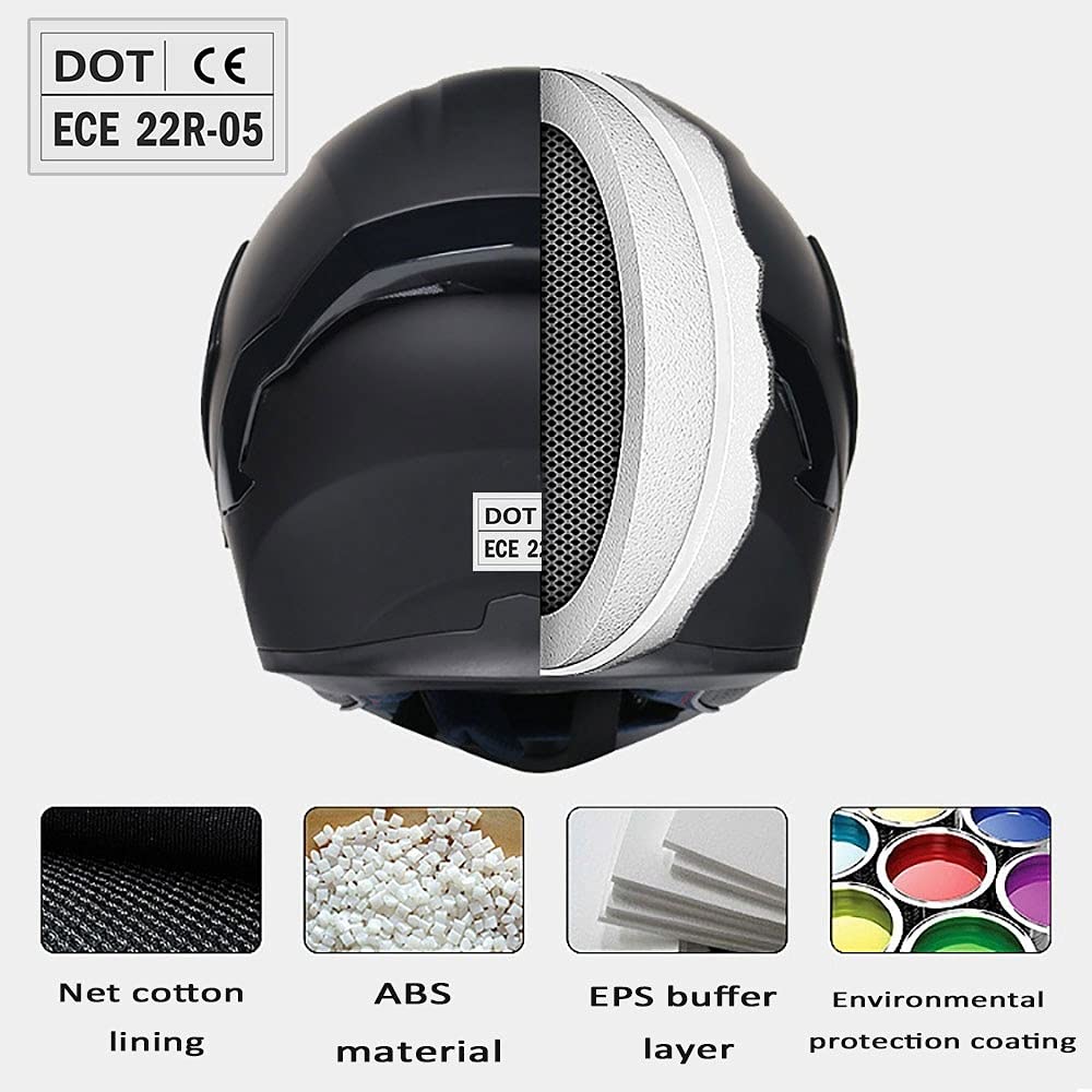 Bluetooth Motorcycle Helmet Full Face Modular Flip-Up DOT Certified for Adults (55-62cm) - HD Dual Lens Visor, Touch Gloves Included - Ideal for Commuting, Touring & Long-Distance Riding