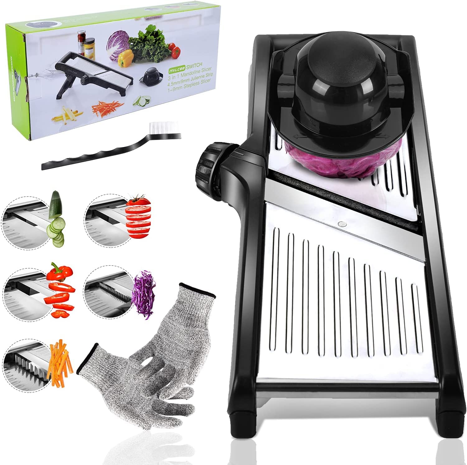 Masthome Mandoline Slicer - 5 Adjustable Blades for Potato, Onion | Kitchen Safe with Gloves & Brush