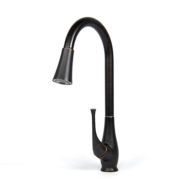 Oil Rubbed Bronze Art Deco Gooseneck Kitchen Faucet - High Arc Pull Down Sprayer with Lever Handle, Vintage Style for Modern Farmhouse & Industrial Kitchen Sinks