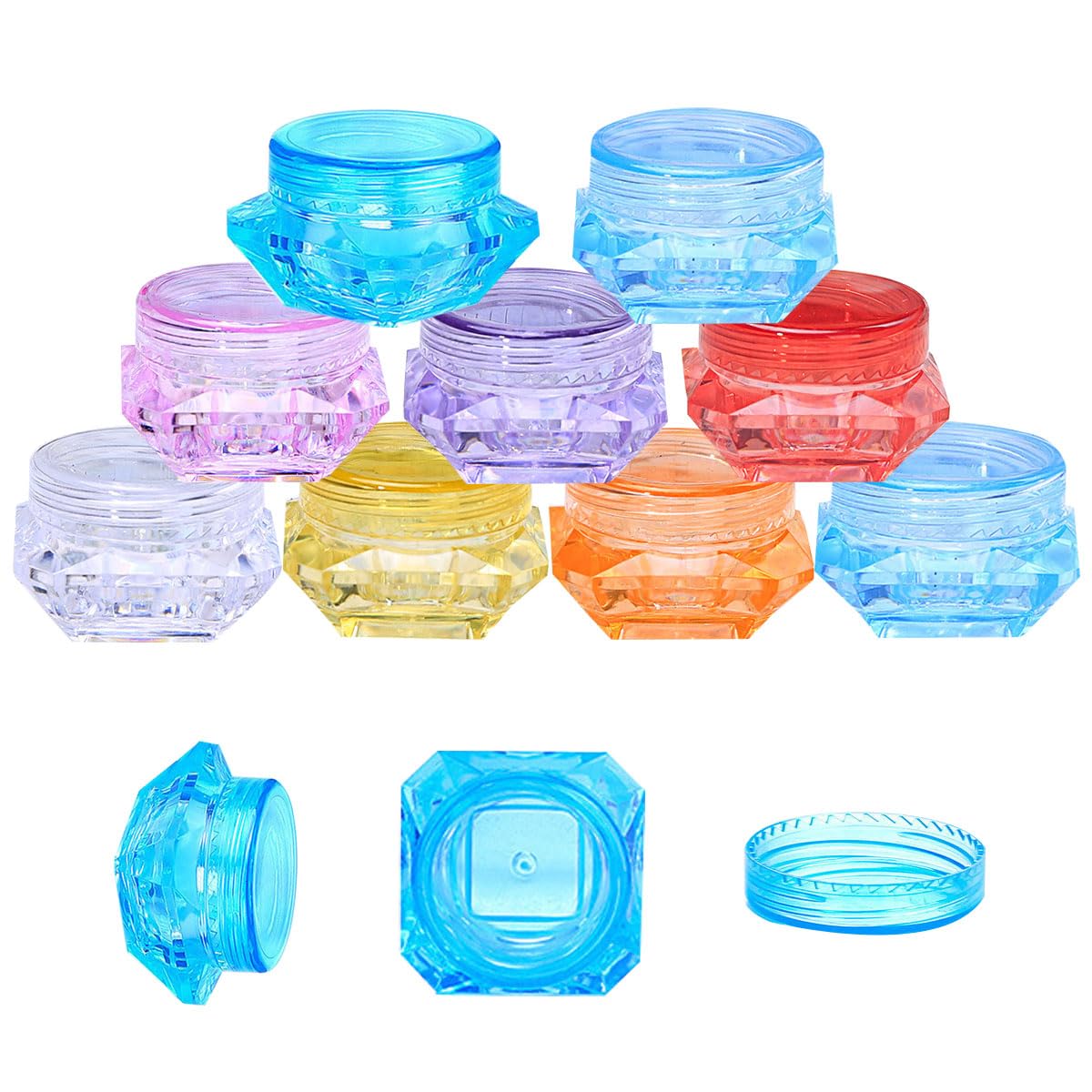10 Pcs 3G/3ML Empty Plastic Cosmetic Containers with Colorful Lids - Clear Jars for Face Cream, Eyeshadow, Nail Polish & Makeup Powder - Perfect for DIY Beauty, Travel & Salon Use