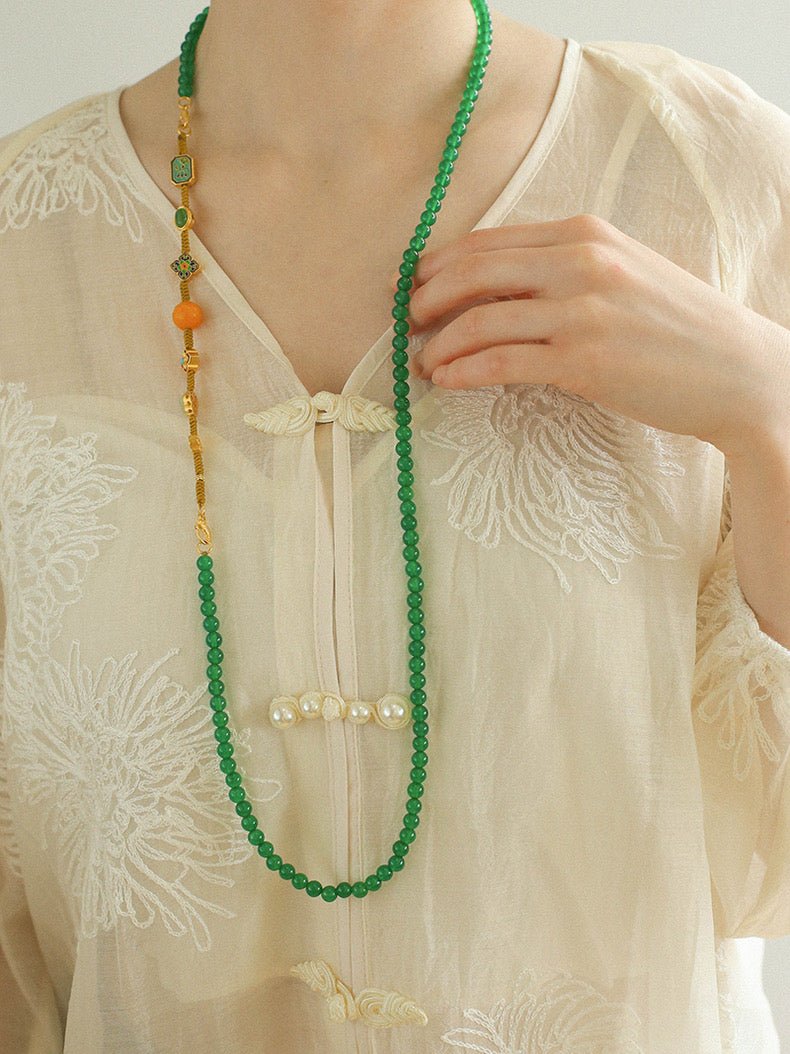 Stylish Multi-Element Green Onyx Long Detachable Necklace for Women - Perfect for Evening Parties, Weddings & Special Occasions