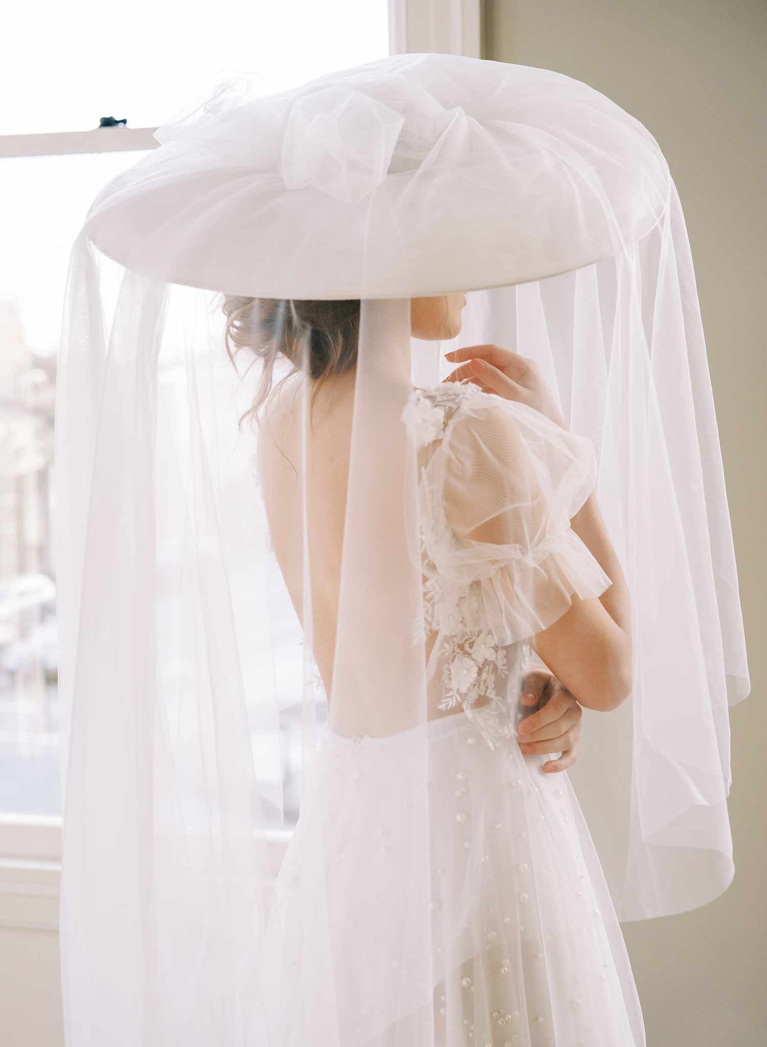 Dream Cloud Bridal Hat with Veil - Elegant Wedding Headpiece Style #2456 | Perfect for Bridal Showers, Ceremonies & Photo Shoots