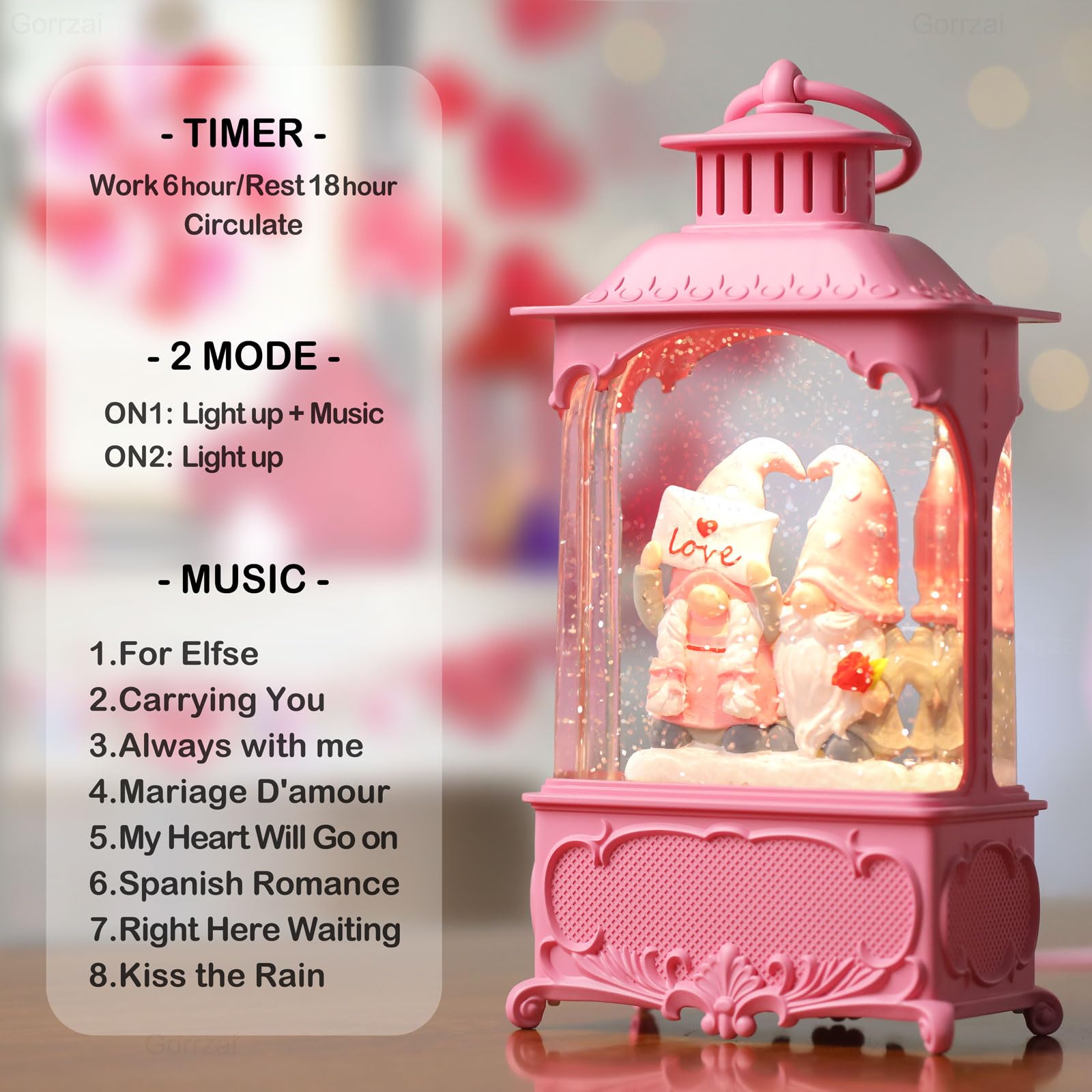Gnome Snow Globe Lantern - Musical Lighted Home Decor with Swirling Glitter, USB/Battery Powered, Auto Timer - Perfect for Christmas Decorations, Gift Giving & Cozy Winter Nights