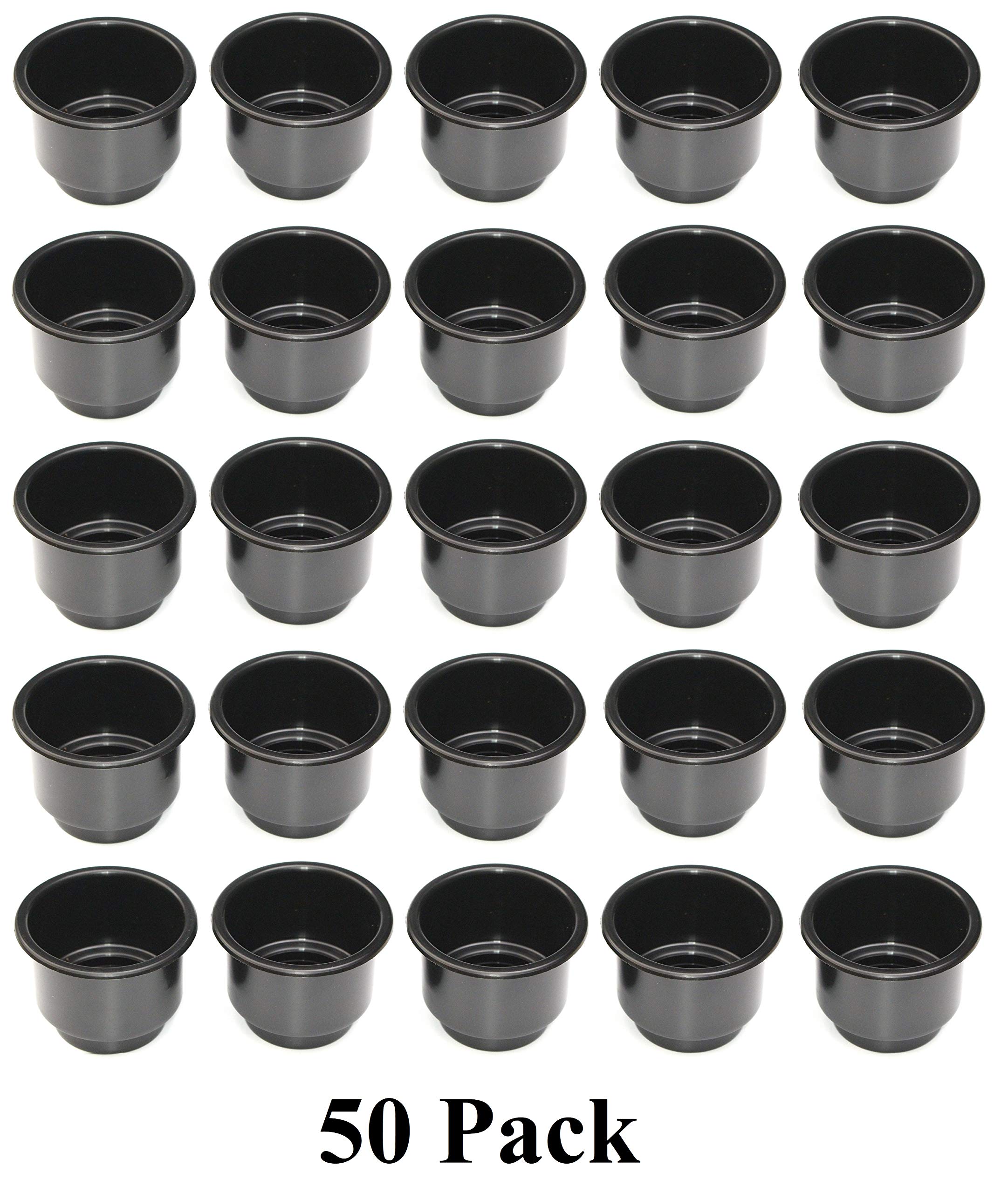 50 Pack 3 5/8 Inch Black Jumbo Cup Holders for Boats, RVs, Cars, Trucks - Perfect for Poker Tables, Pool Tables & Sofas - Durable Large Size Drink Inserts for Outdoor & Indoor Use