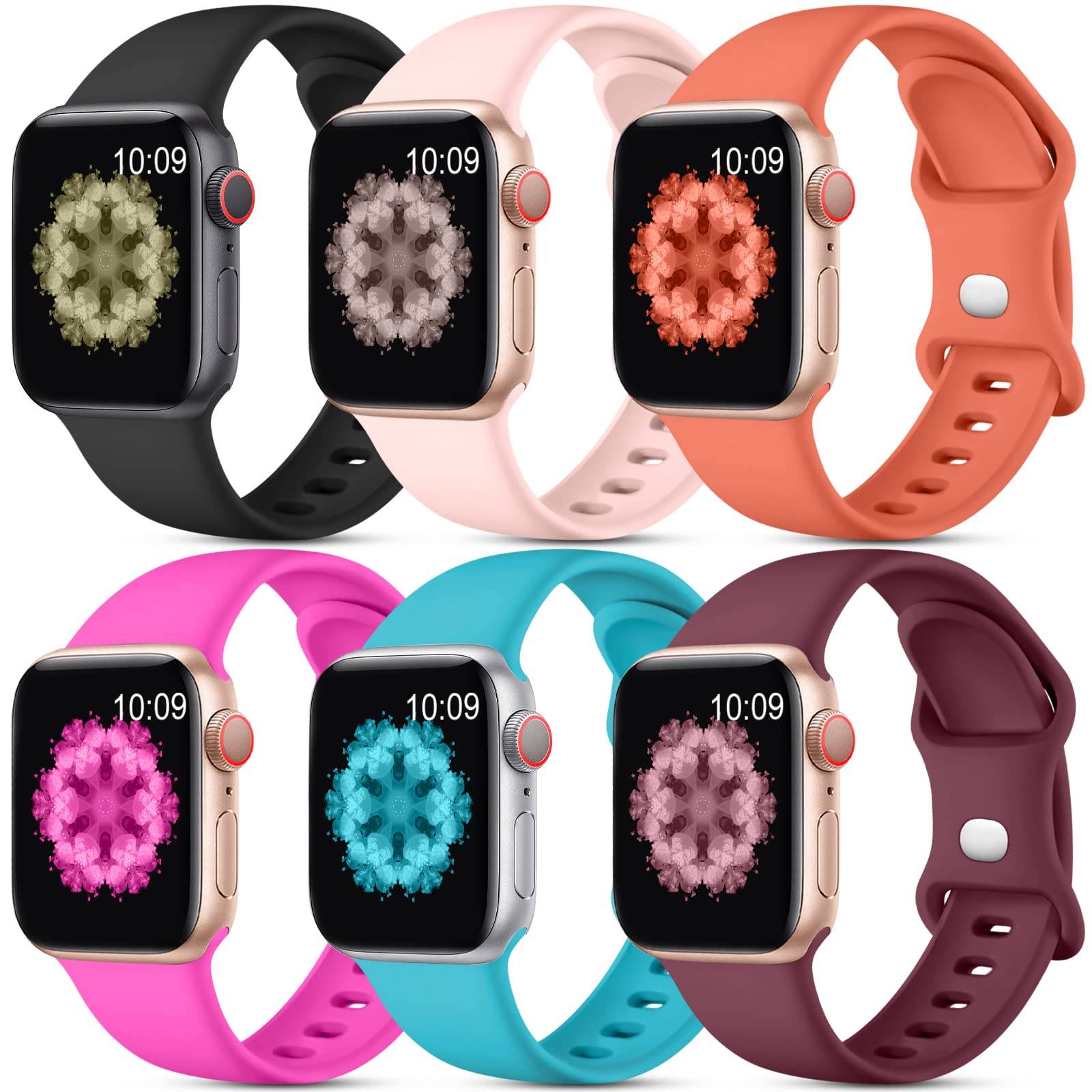 [6 Pack] SNBLK Soft Silicone Apple Watch Bands Compatible with 38mm 40mm 41mm 42mm 44mm 45mm 49mm - Sport Strap for iWatch Series 8/7/6/5/4/3/2/1/SE/Ultra - Perfect for Workouts, Running & Everyday Wear (Men & Women)