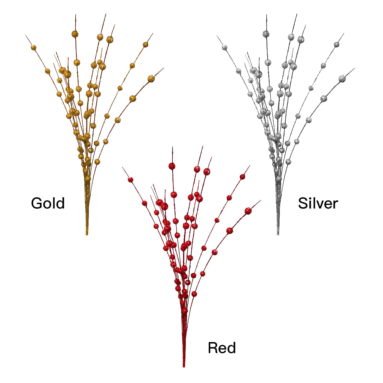 10 Pack Gold Glitter Artificial Berry Stems - 15.7 Inch Christmas Tree Picks for DIY Wreaths, Fireplace & Holiday Decor - Festive Home Decoration for Xmas, Parties & Gift Giving