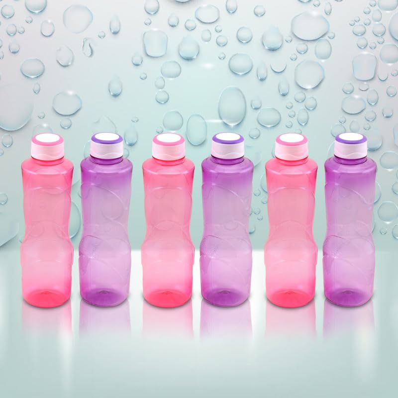 Zakaas 6-Pack 1000ml BPA-Free Plastic Water Bottles - Leakproof & Shatterproof for School, Office, Gym, Hiking & Travel - Food Grade Safe Reusable Drinkware in Multi Colors