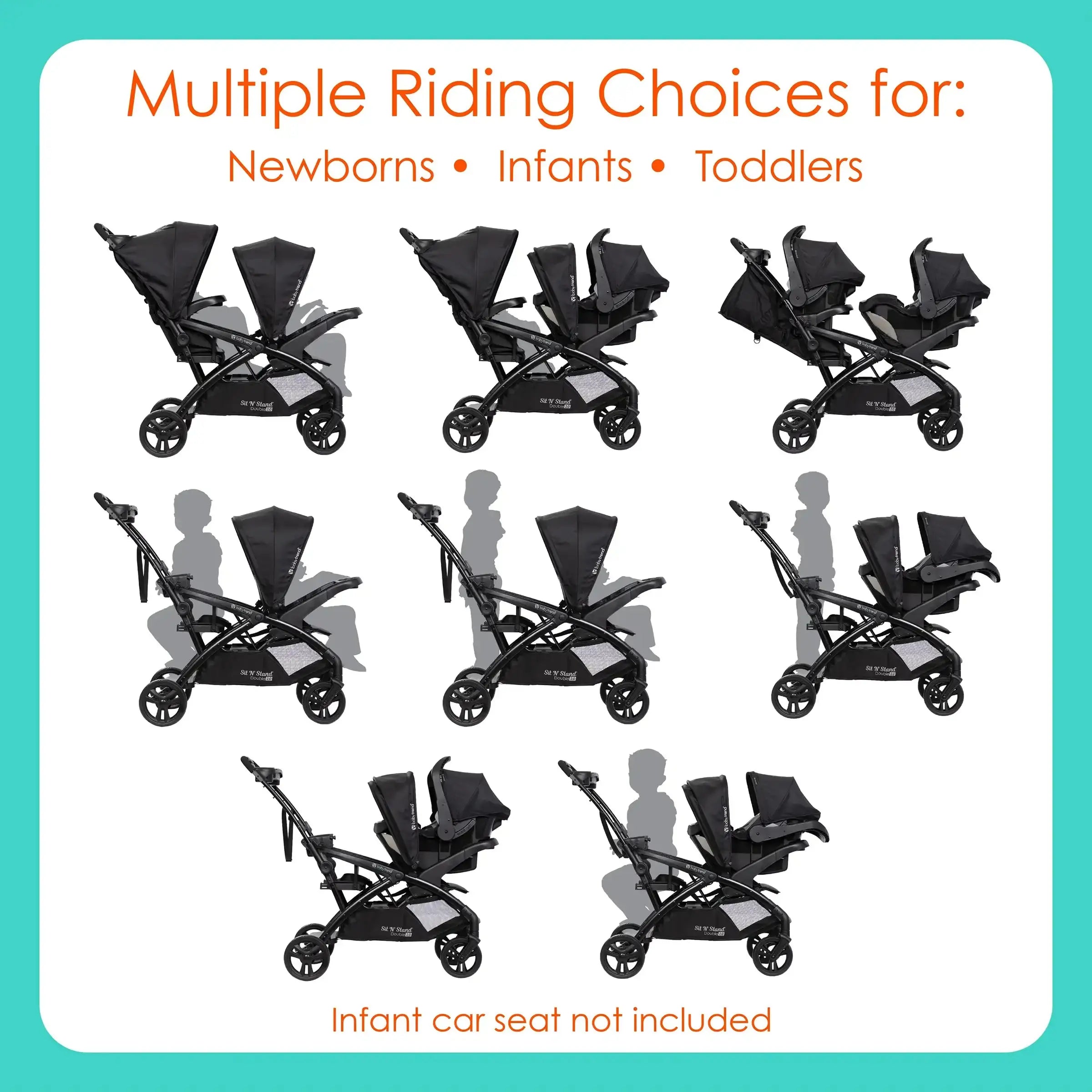 Sit N' Stand® Double 2.0 Stroller - Lightweight Tandem Baby Stroller with Adjustable Seat, Desert Tan (Walmart Exclusive) - Perfect for Twins, Siblings & Everyday Use at Parks, Malls & Travel