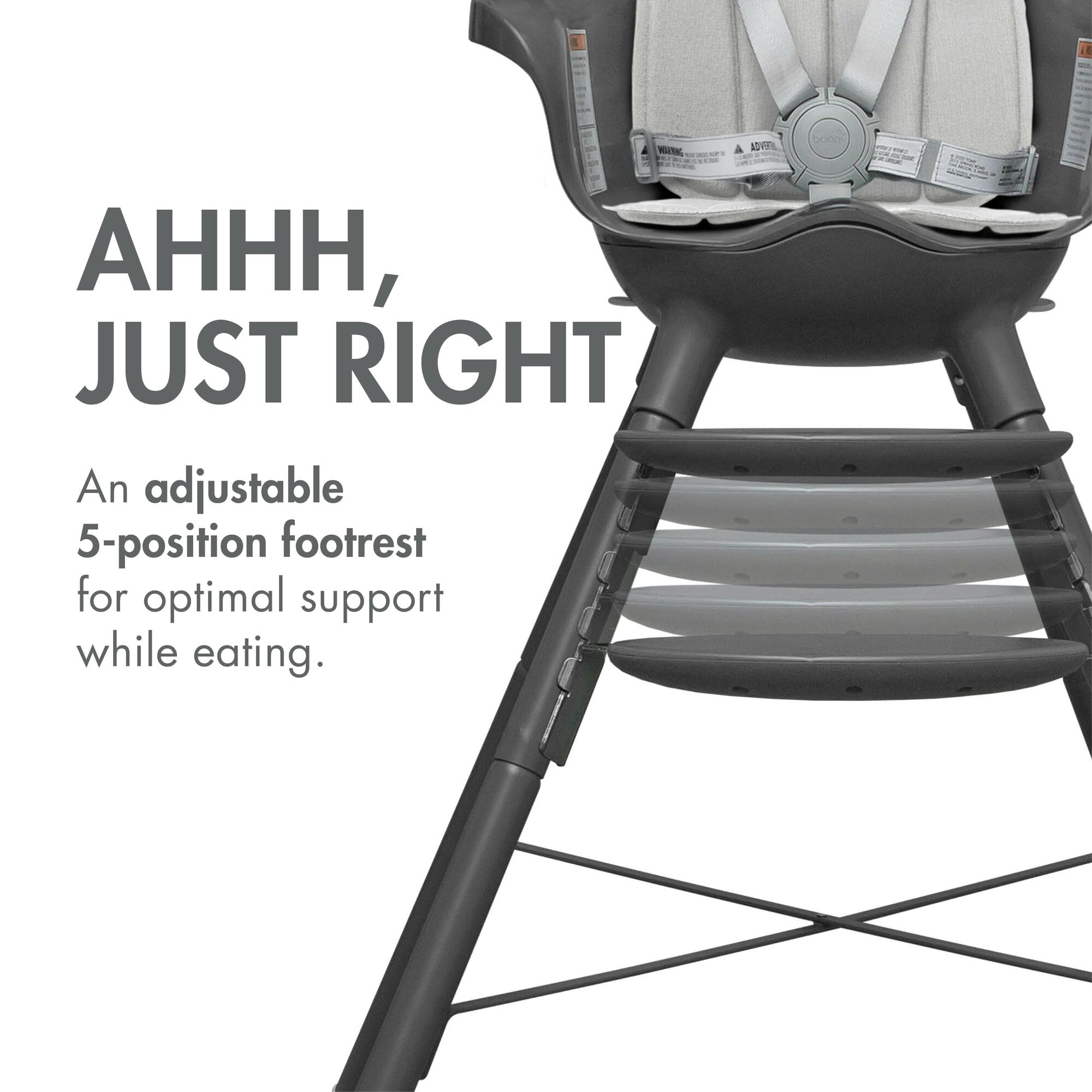 Boon Grub Adjustable Baby High Chair with Dishwasher Safe Seat - Convertible Toddler Feeding Chair for 6 Months to 6 Years - Gray - Perfect for Home, Restaurant & Travel Use