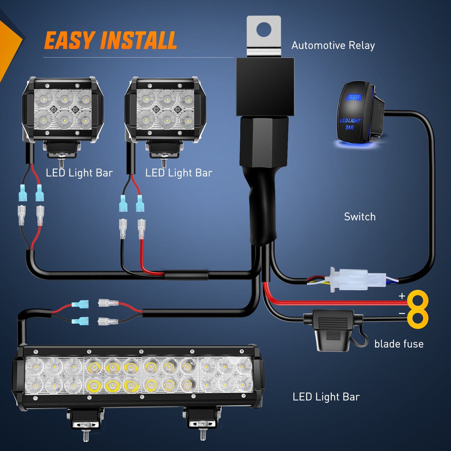 12-Inch 72W LED Light Bars (2PCS) & 18W LED Pods with Wiring Harness Kit - 3 Leads - Off-Road, Truck, ATV, UTV, Jeep Lighting Accessories for Night Driving & Outdoor Adventures